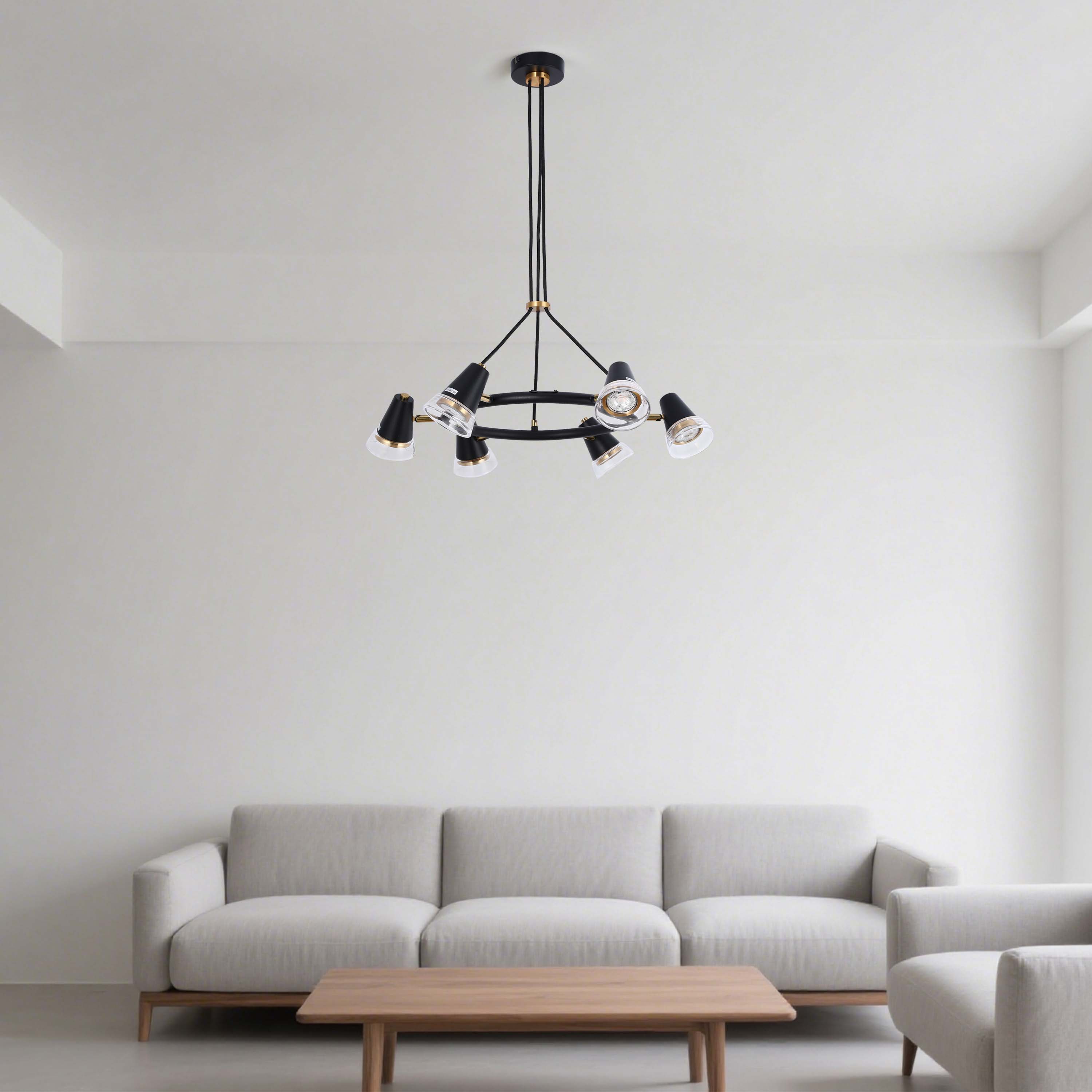 Modern Black & Brass Multi-Arm Spotlight, GU10 Dimmable