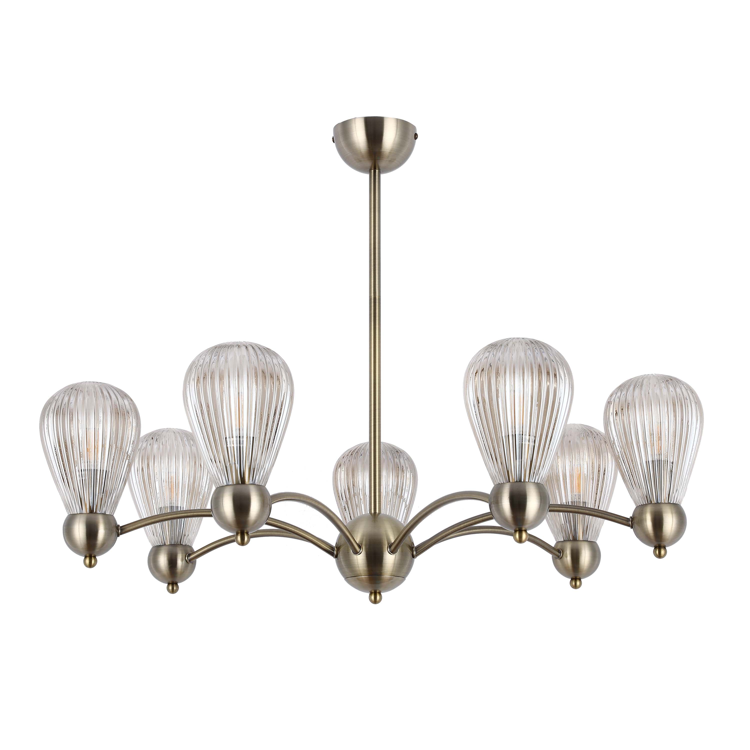 Antique Brass Modern Ceiling Light with Clear Glass Shades, 5 & 7-Light E14