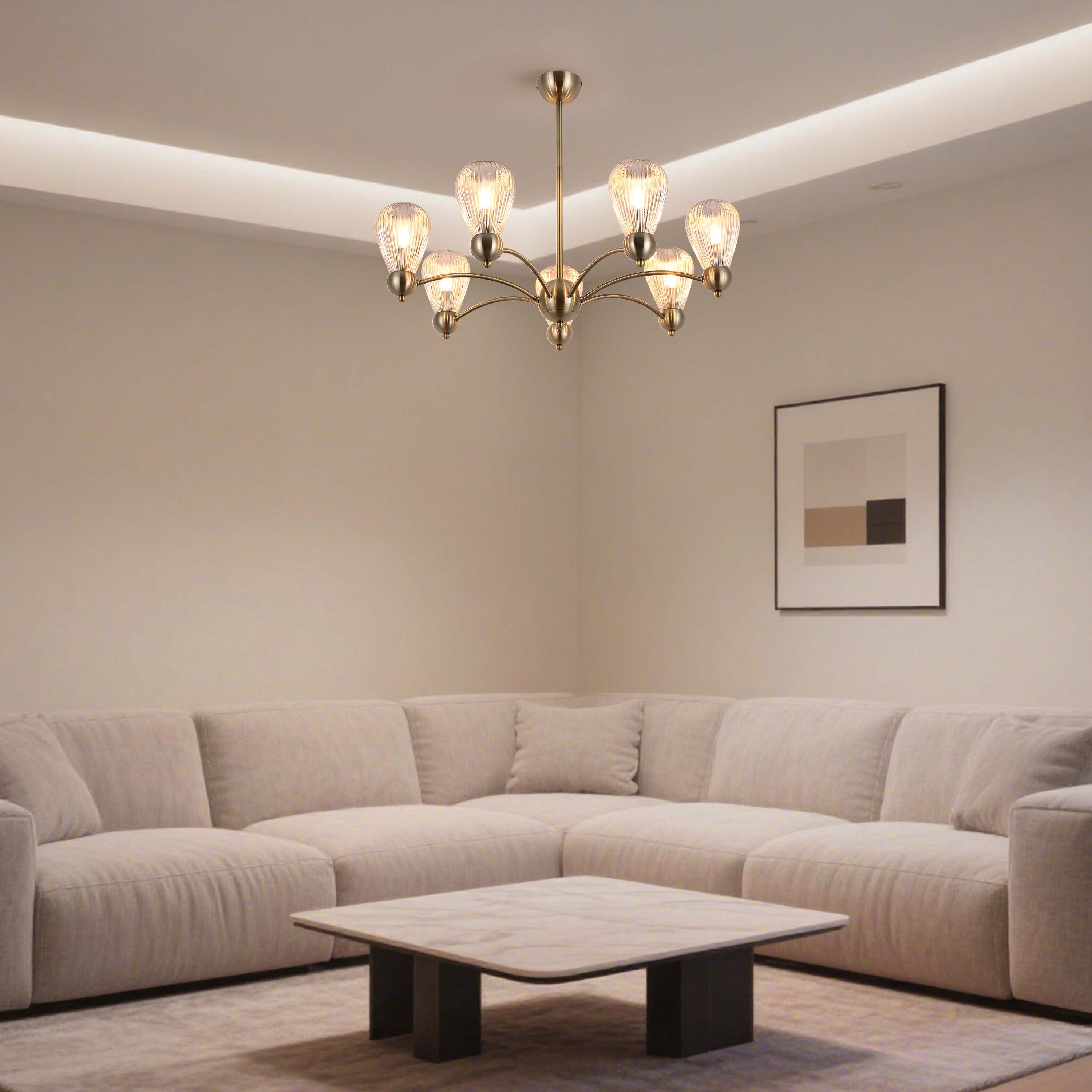 Antique Brass Modern Ceiling Light with Clear Glass Shades, 5 & 7-Light E14