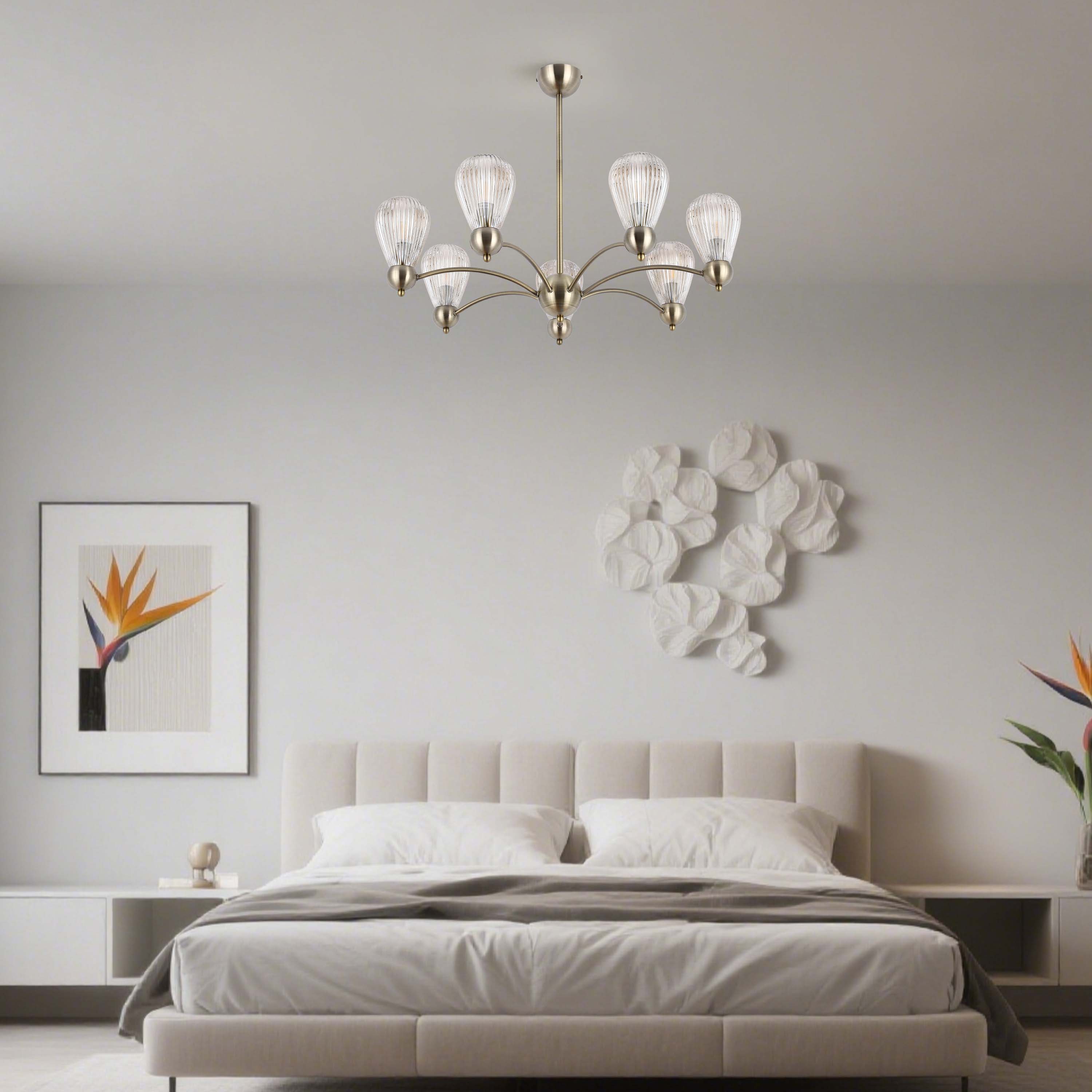 Antique Brass Modern Ceiling Light with Clear Glass Shades, 5 & 7-Light E14