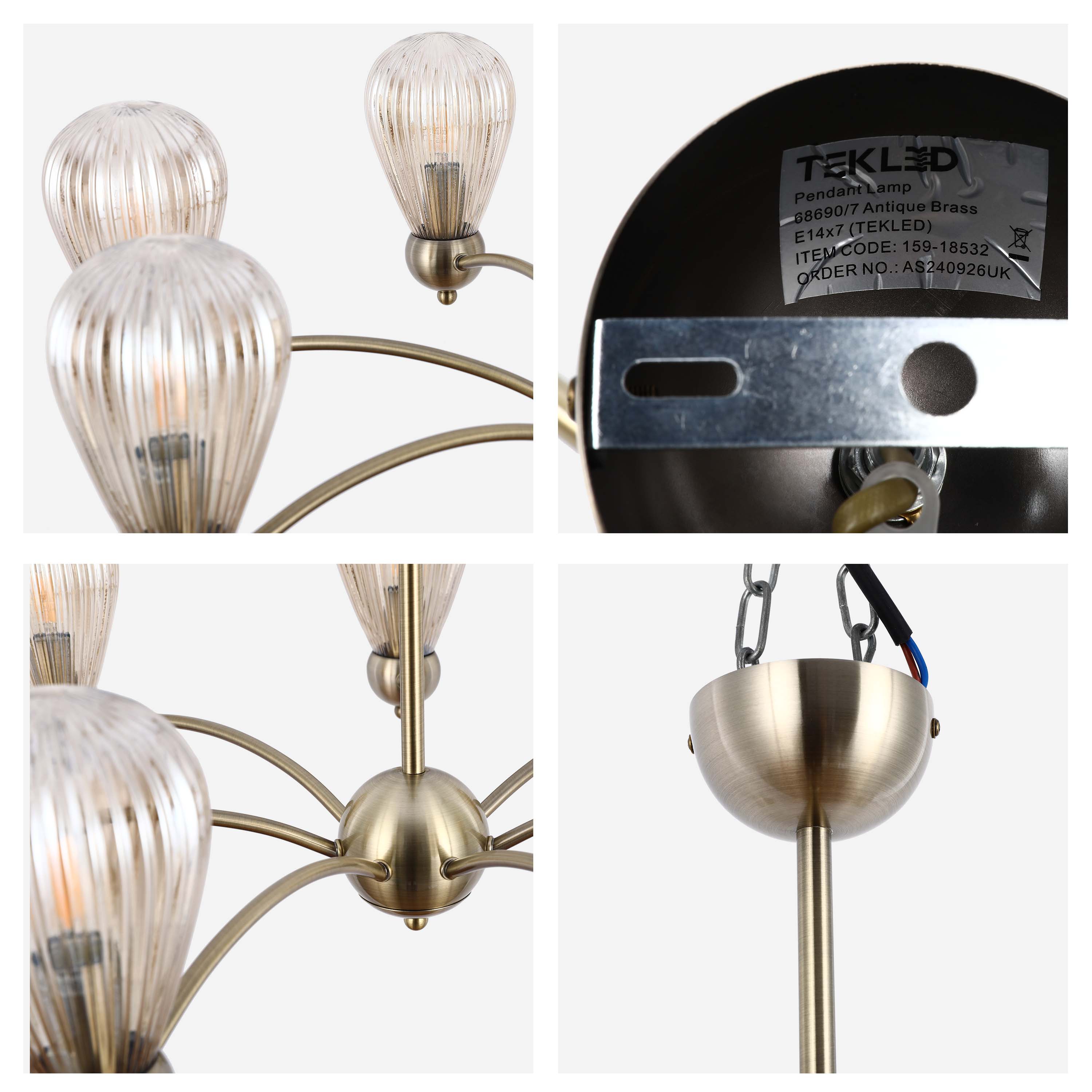 Antique Brass Modern Ceiling Light with Clear Glass Shades, 5 & 7-Light E14