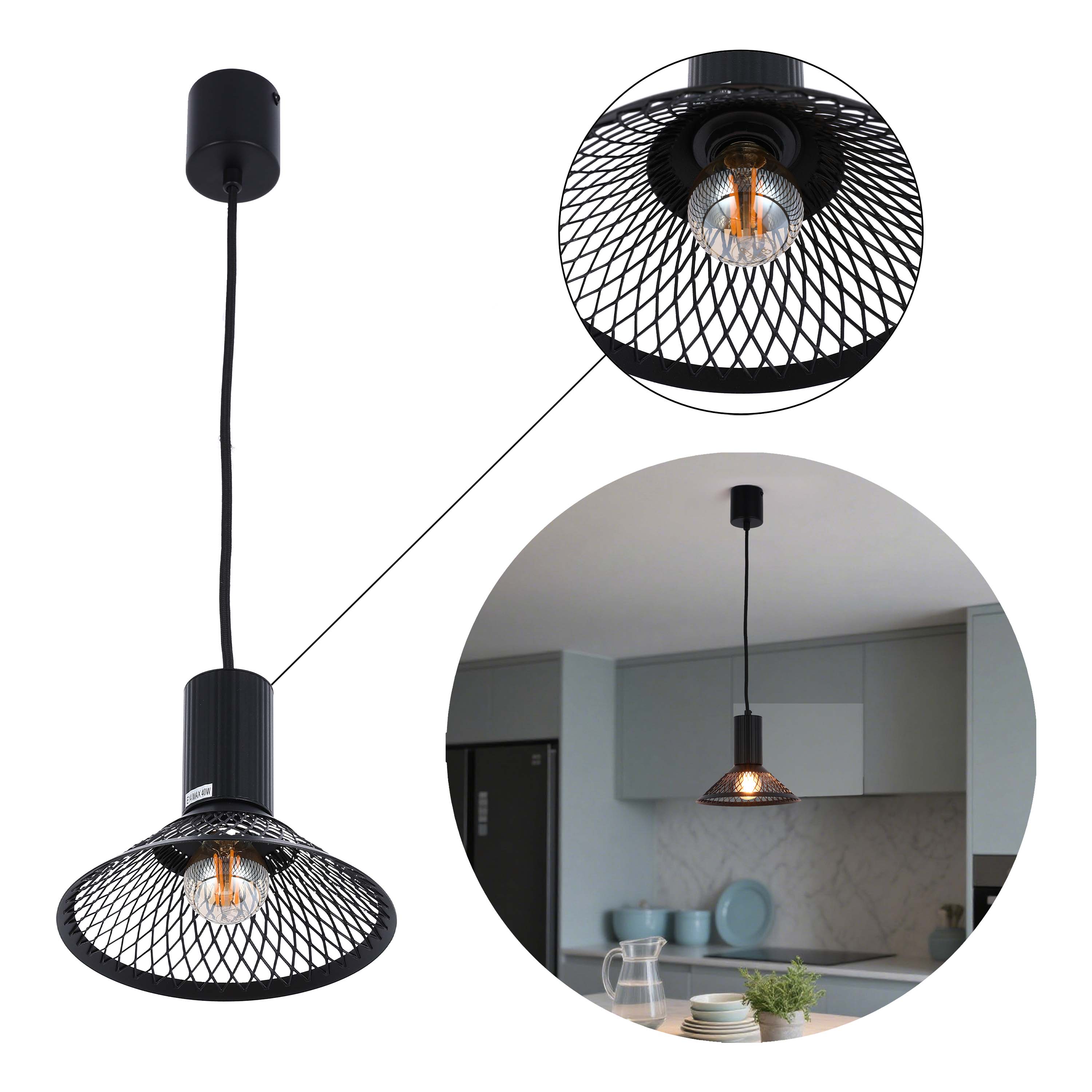 Modern Matte Black Disc Shade Pendant Light, 1 to 8-Light E14