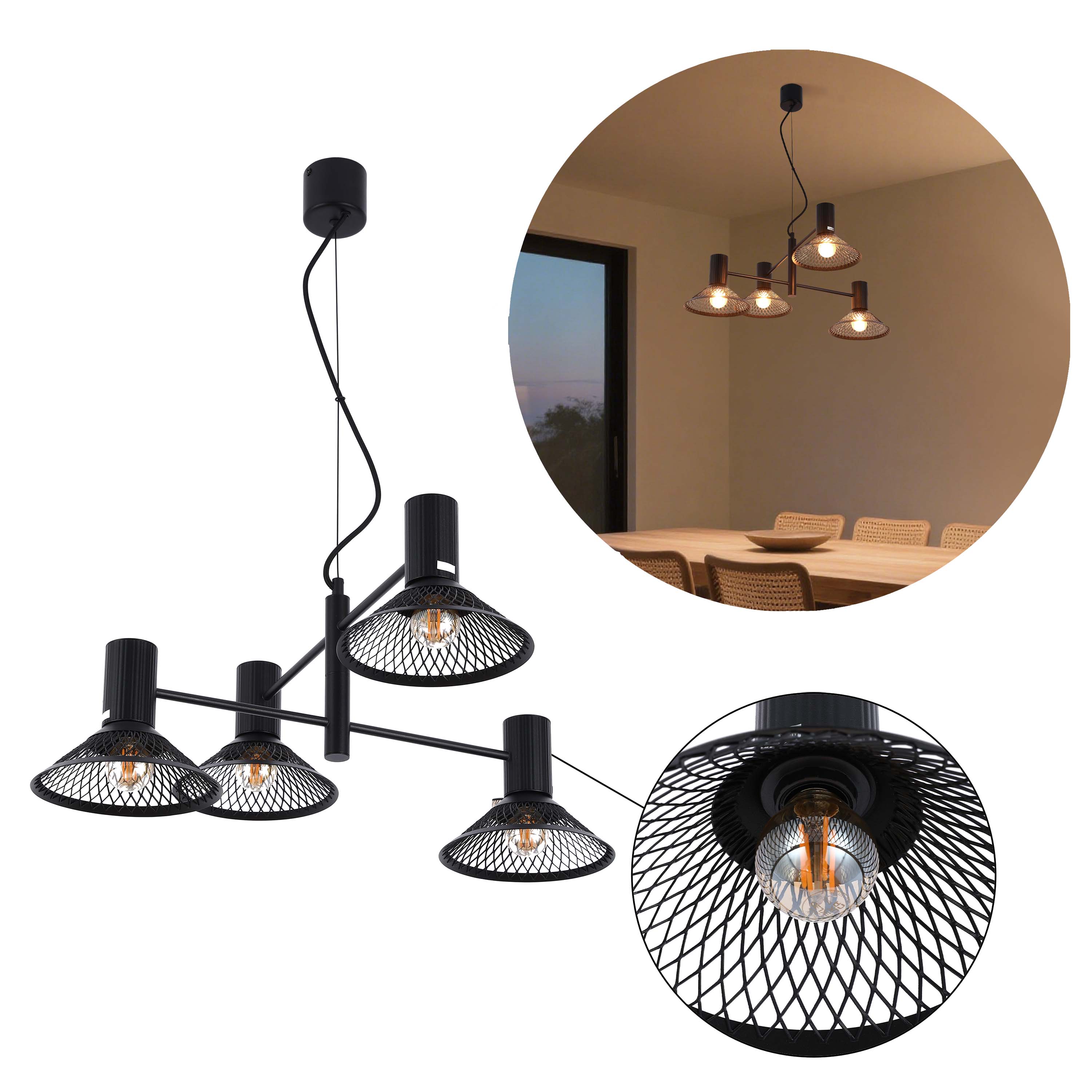 Modern Matte Black Disc Shade Pendant Light, 1 to 8-Light E14