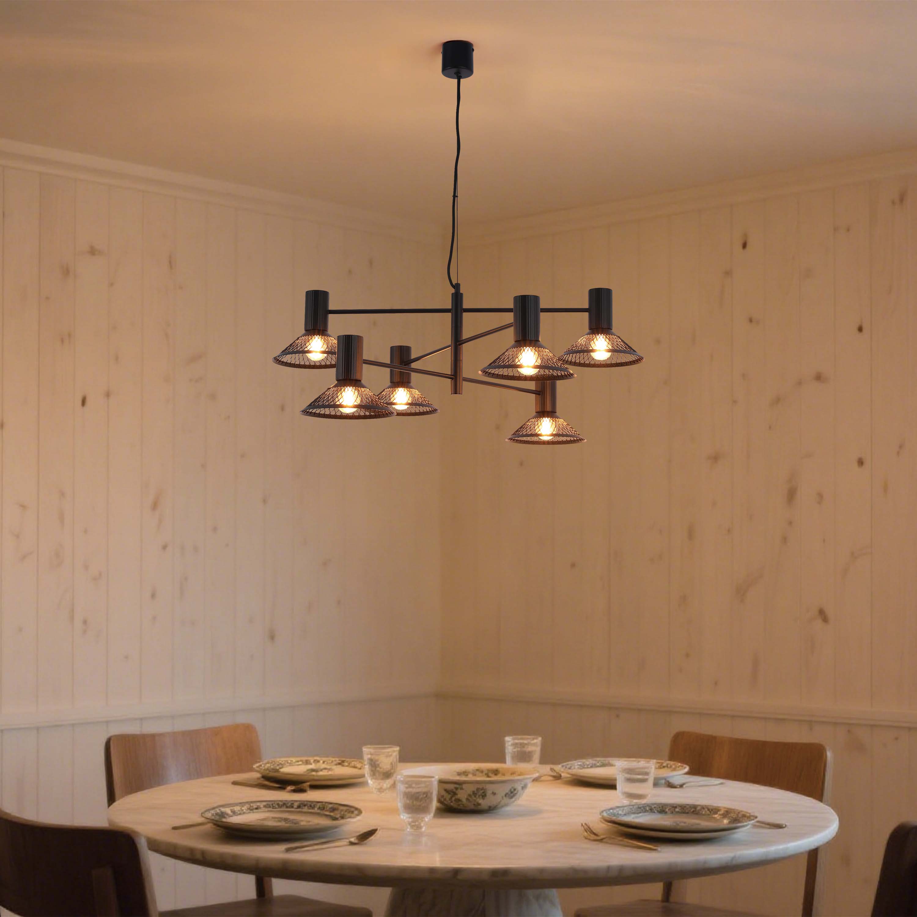 Modern Matte Black Disc Shade Pendant Light, 1 to 8-Light E14