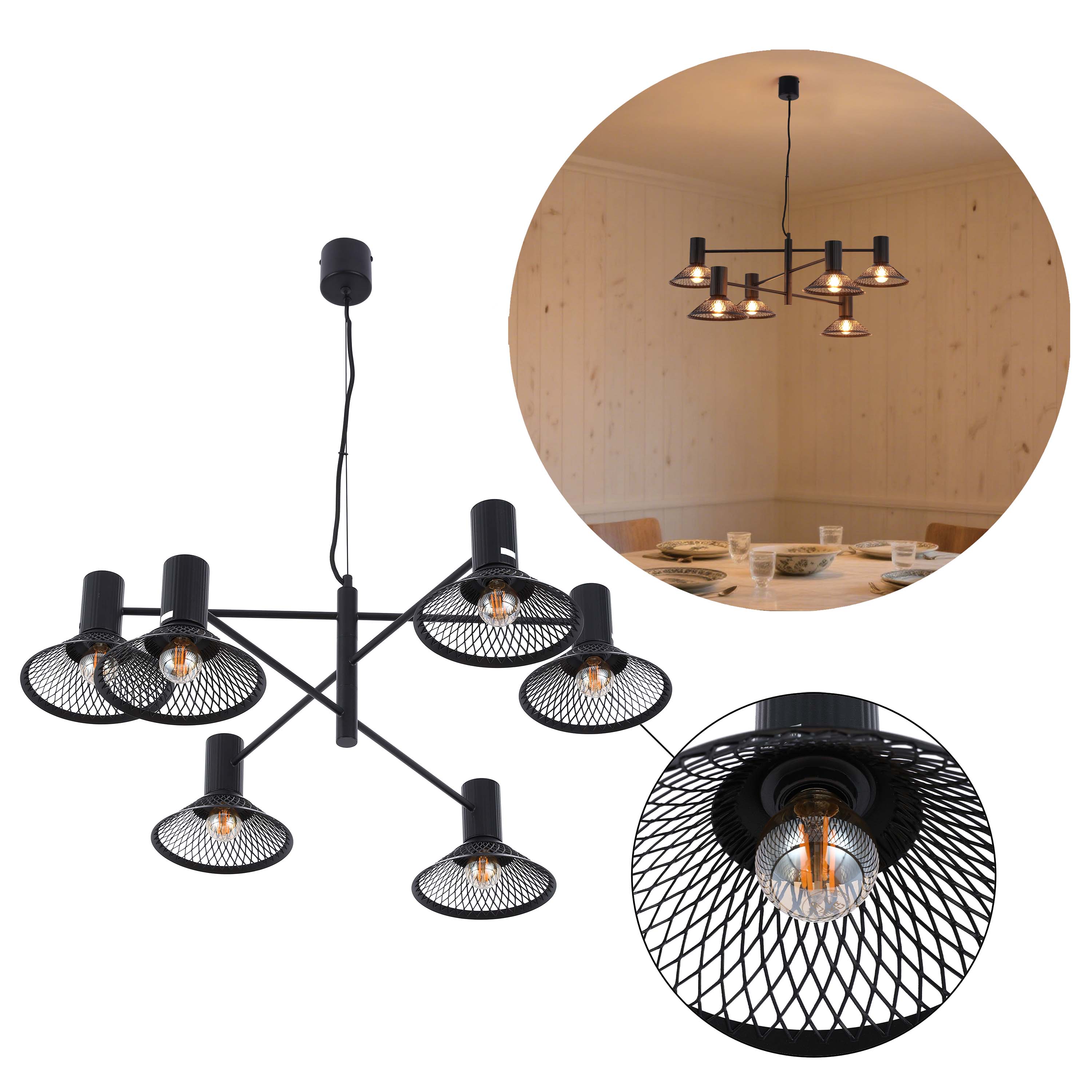 Modern Matte Black Disc Shade Pendant Light, 1 to 8-Light E14
