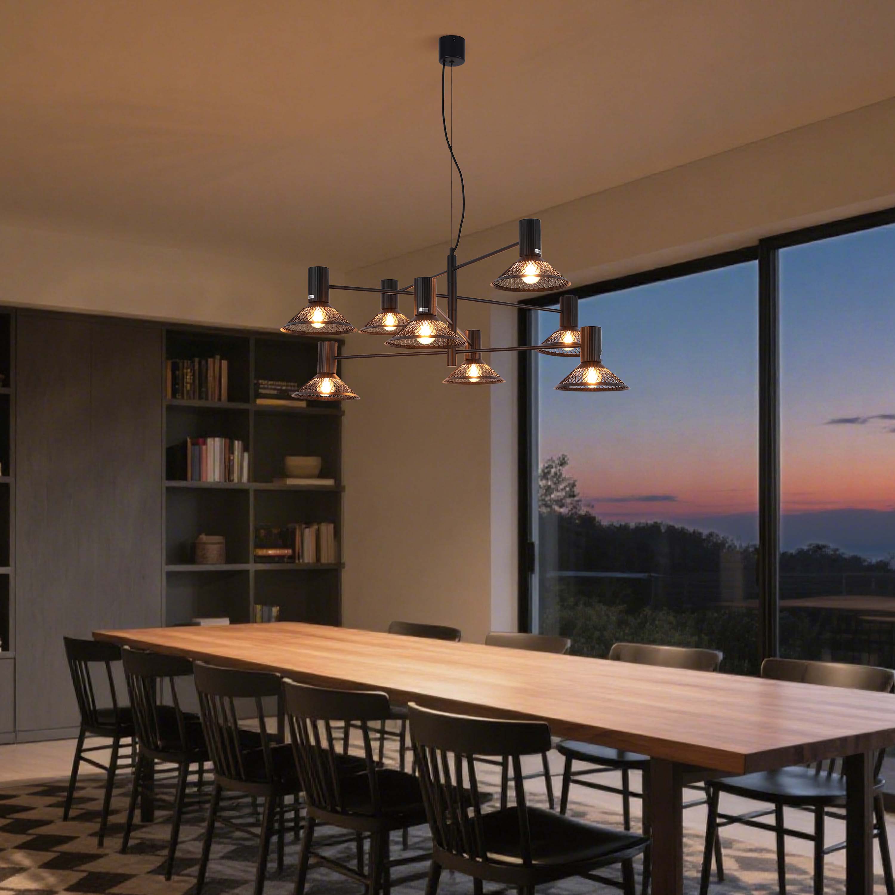 Modern Matte Black Disc Shade Pendant Light, 1 to 8-Light E14