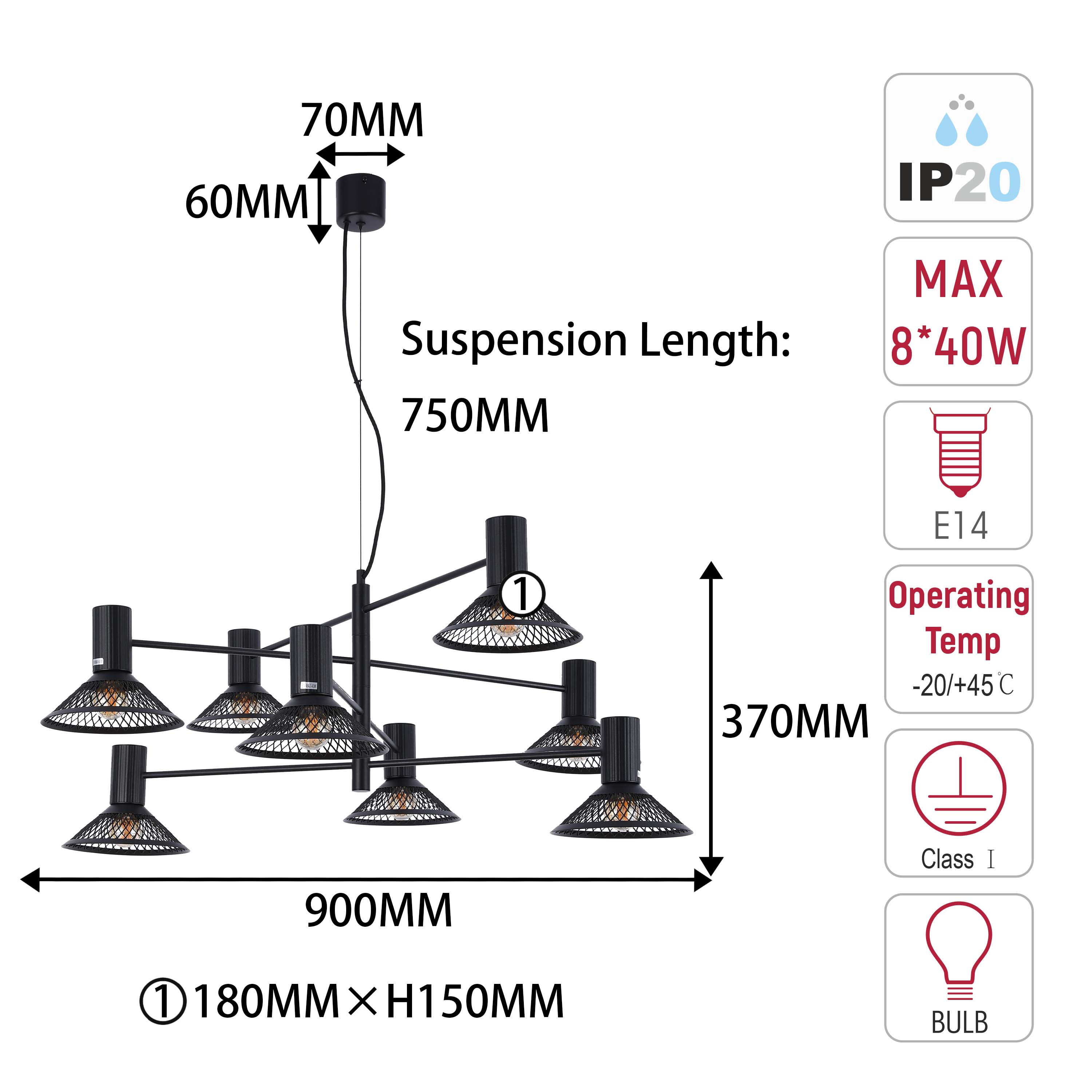 Modern Matte Black Disc Shade Pendant Light, 1 to 8-Light E14