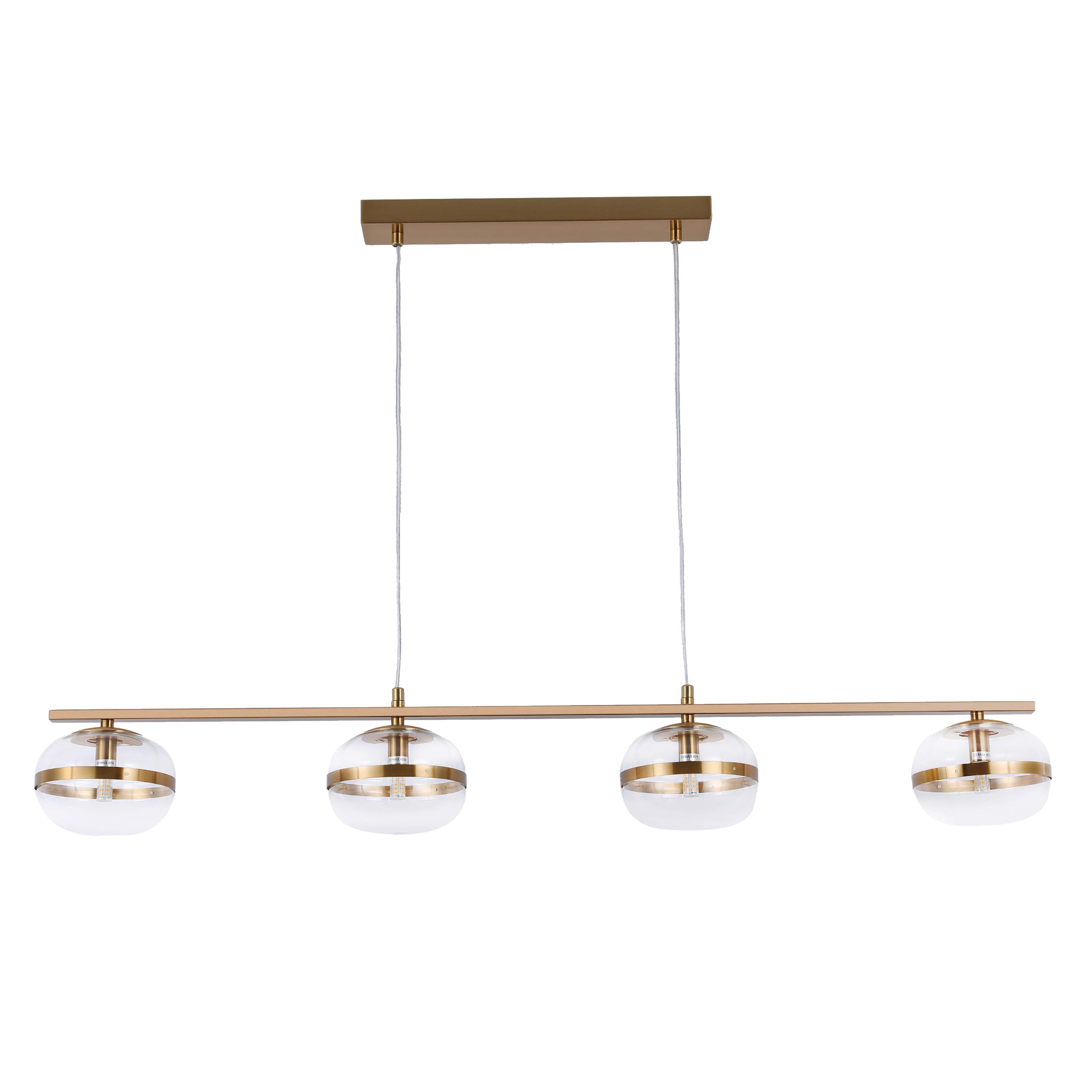 Luxury Brass & Clear Ribbed Glass Pendant Light, G9 Dimmable