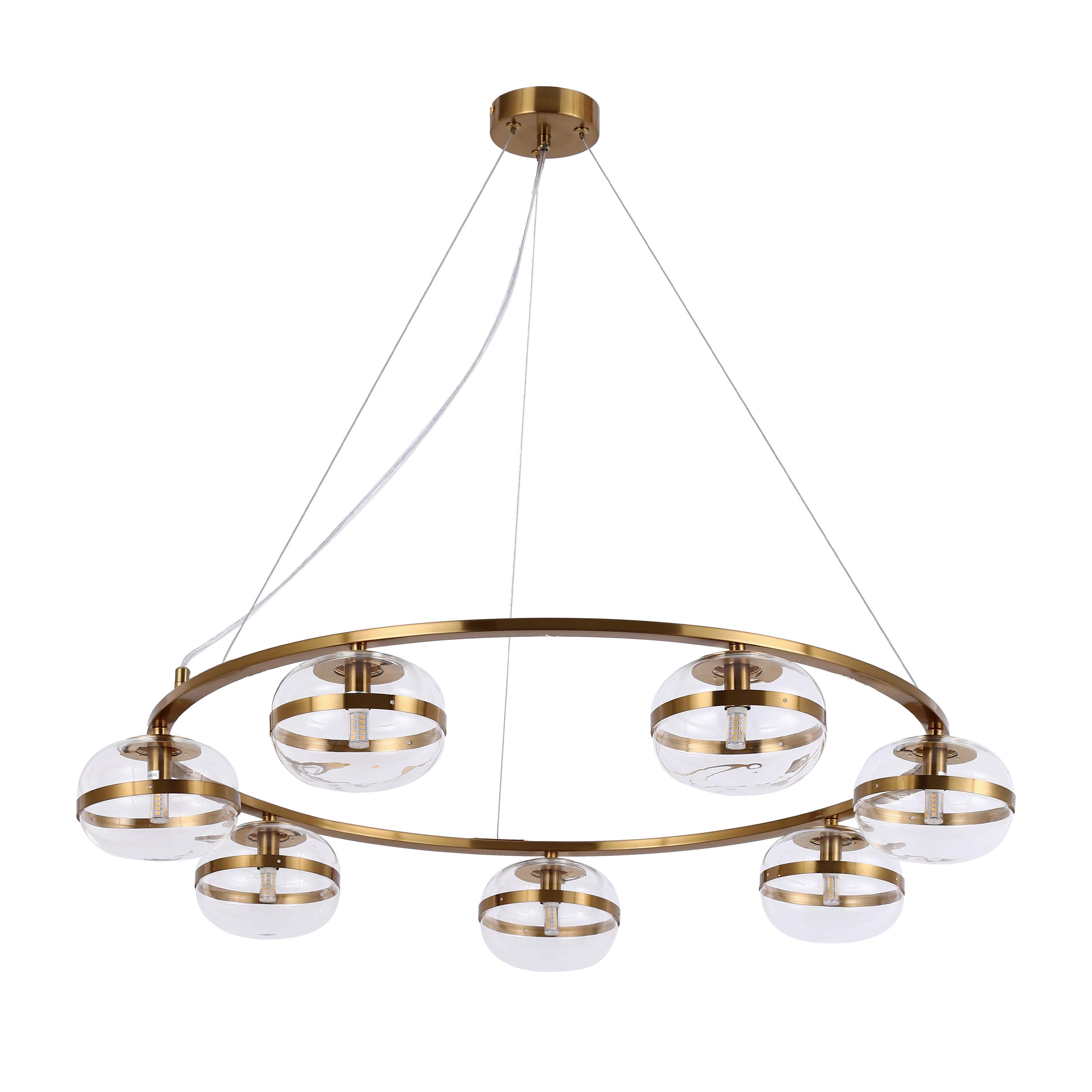 Luxury Brass & Clear Ribbed Glass Pendant Light, G9 Dimmable