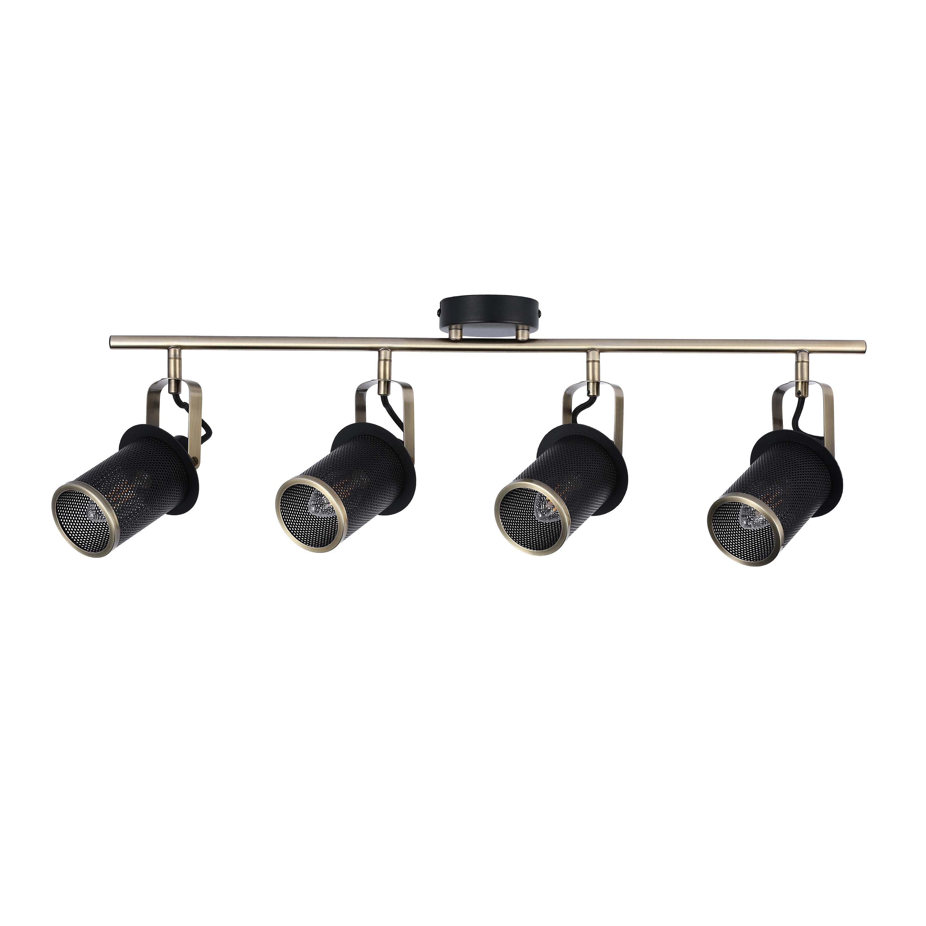 Industrial Black & Antique Brass Mesh Ceiling Spotlight Bar, E14