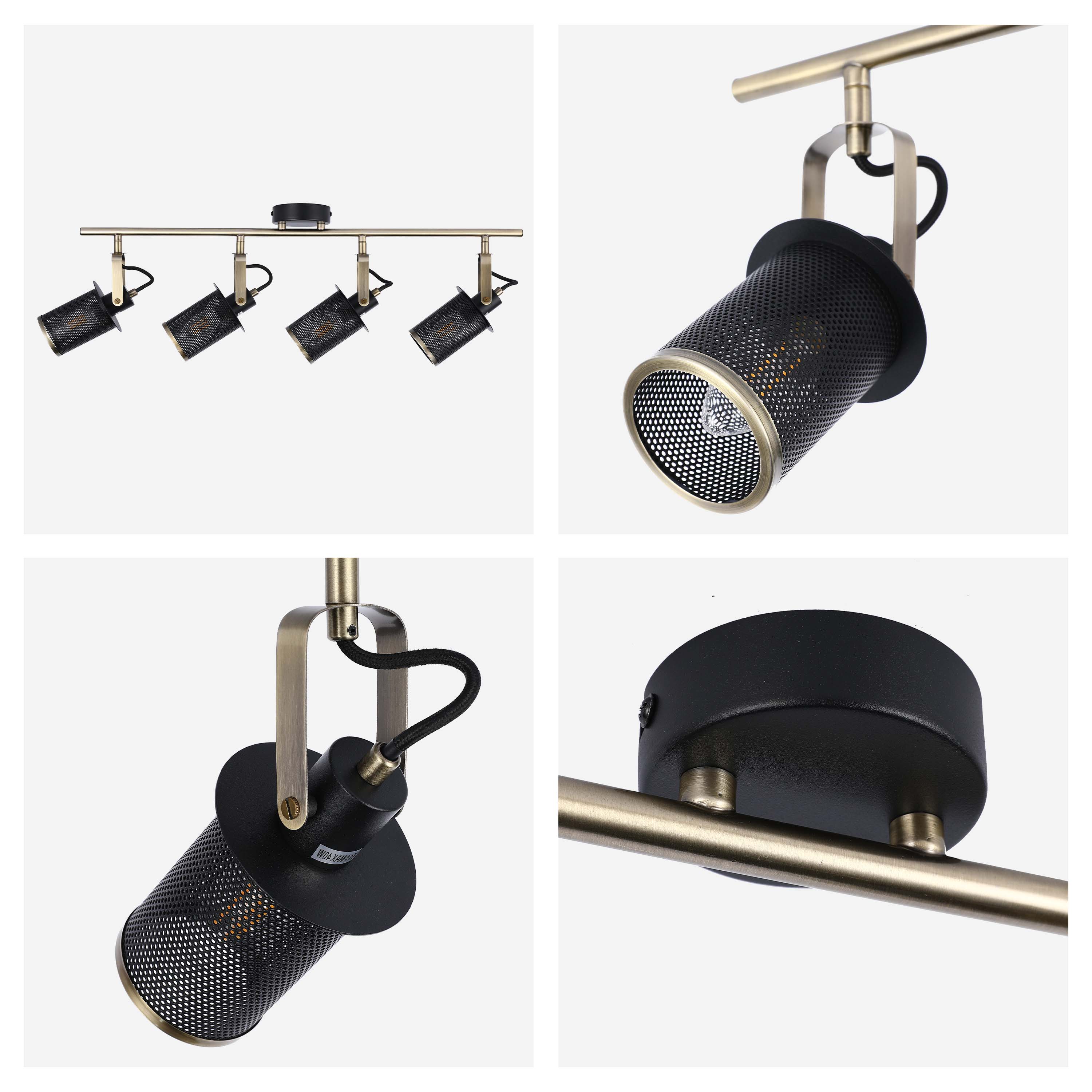 Industrial Black & Antique Brass Mesh Ceiling Spotlight Bar, E14