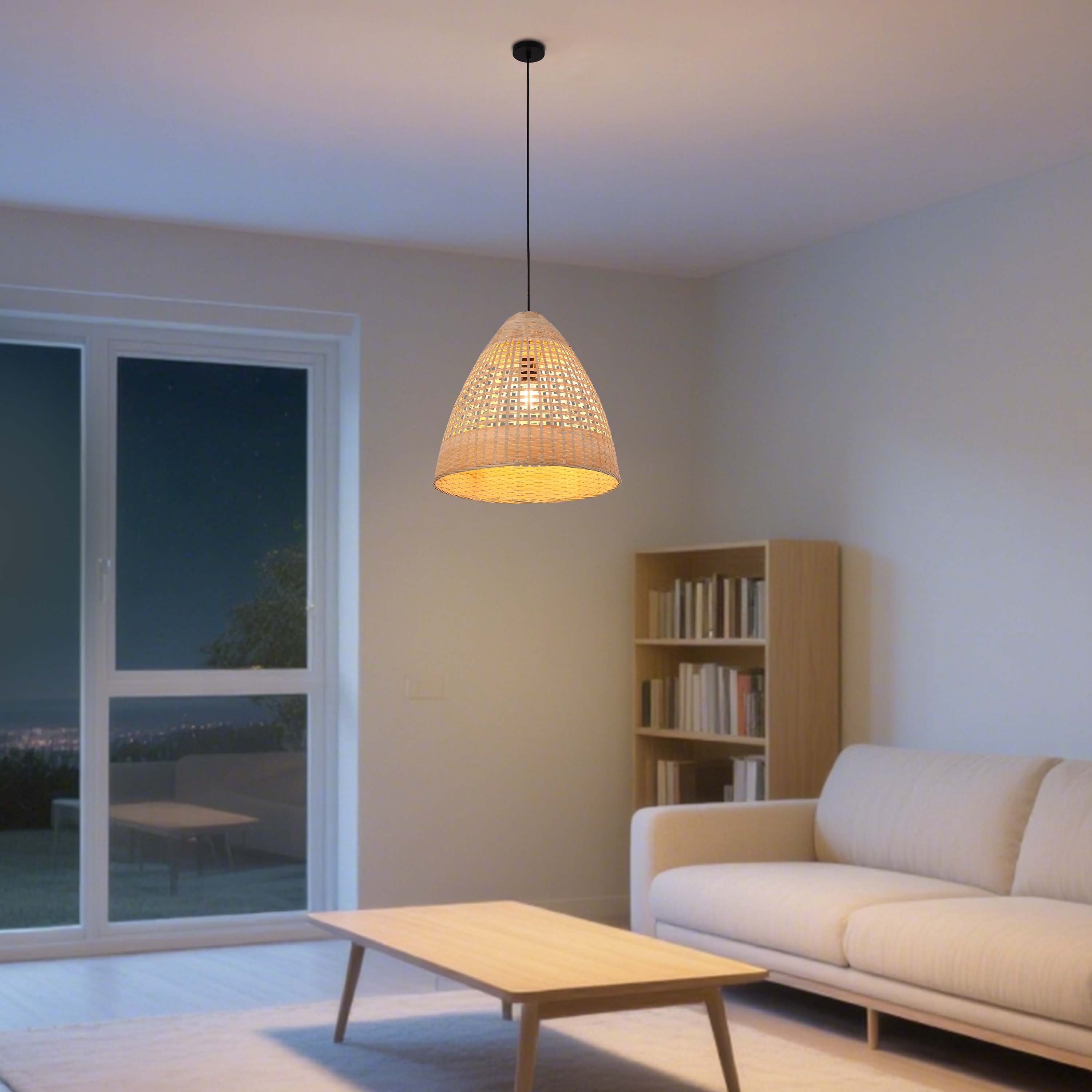 Natural Woven Bamboo & Seagrass Pendant Light, 1x E27