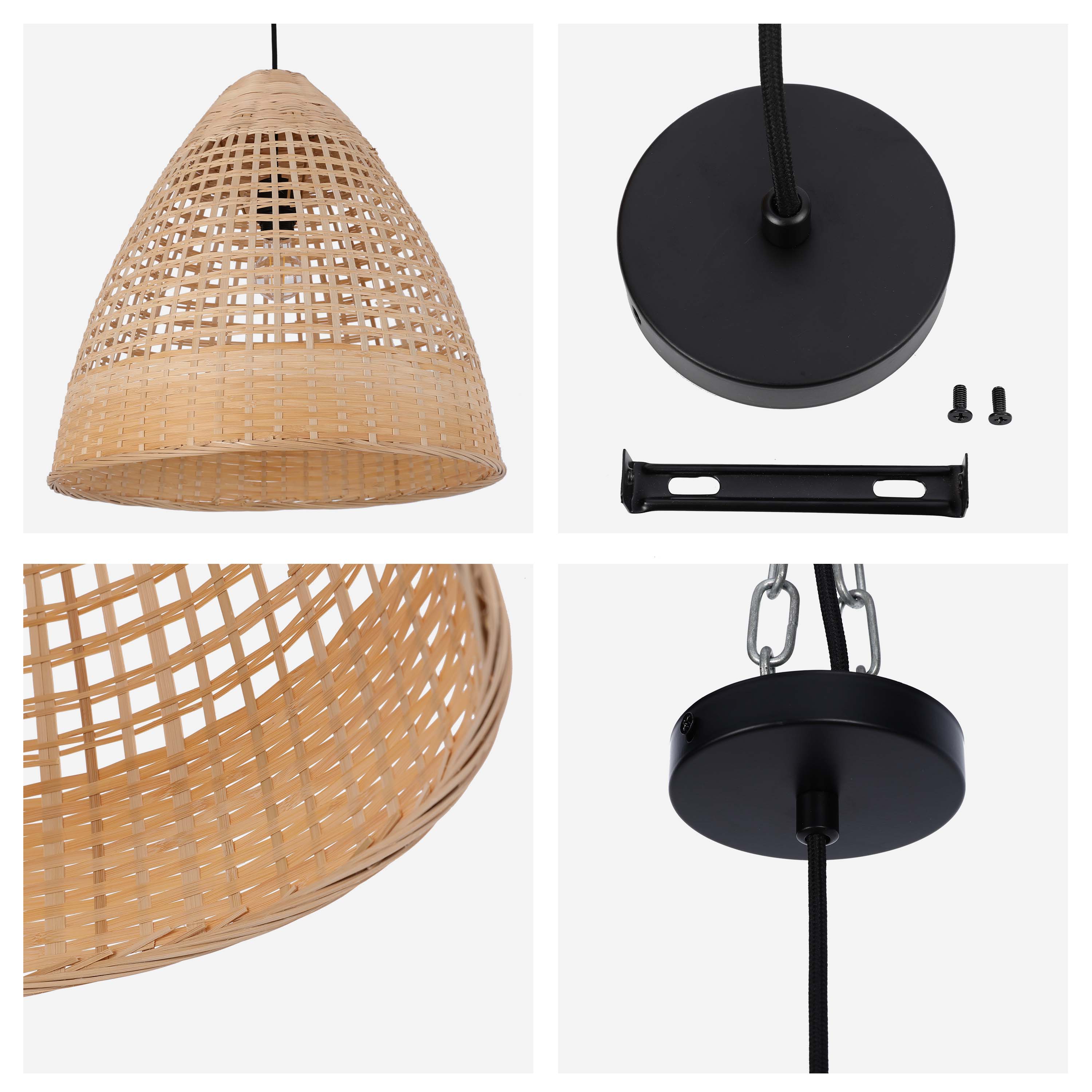Natural Woven Bamboo & Seagrass Pendant Light, 1x E27