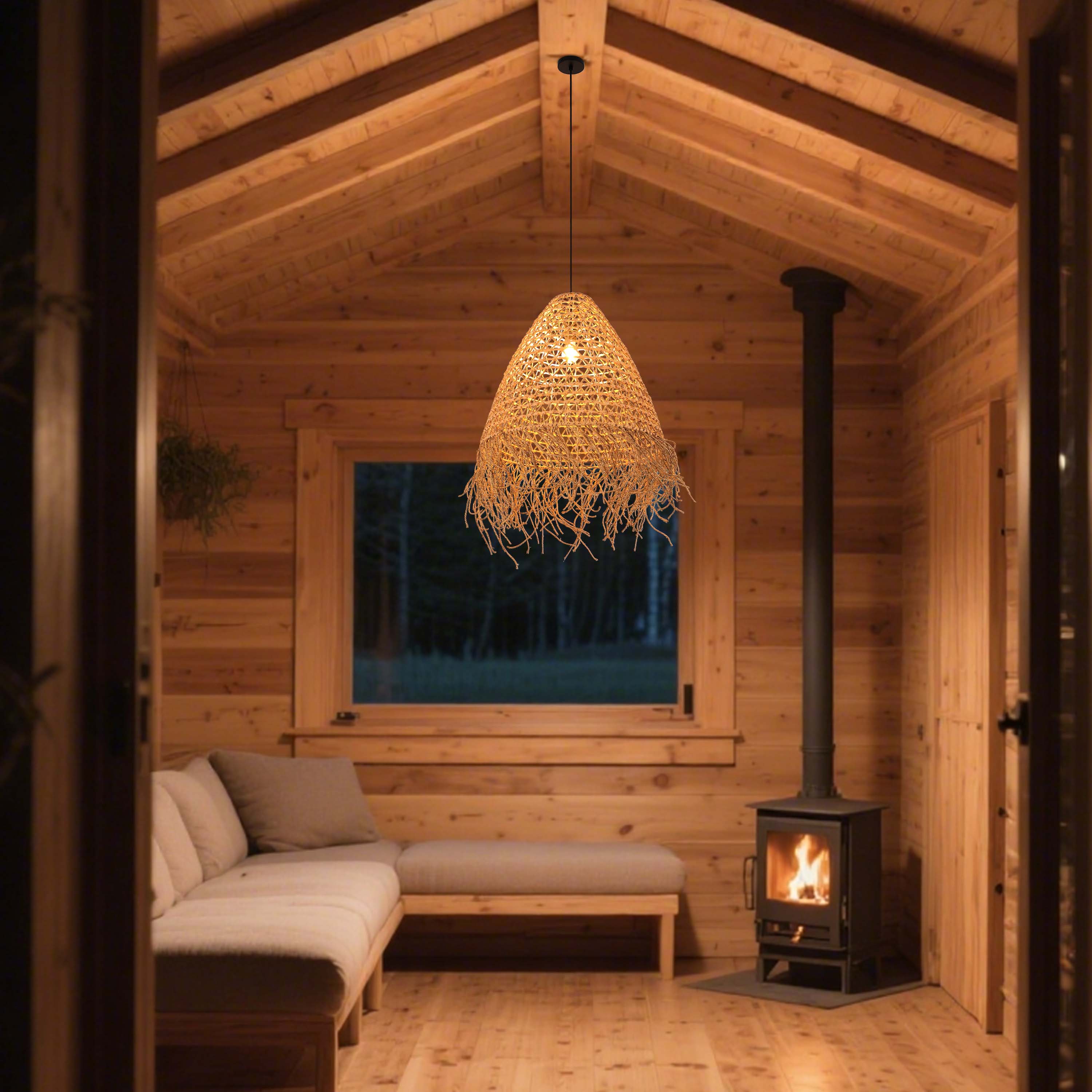 Natural Woven Bamboo & Seagrass Pendant Light, 1x E27