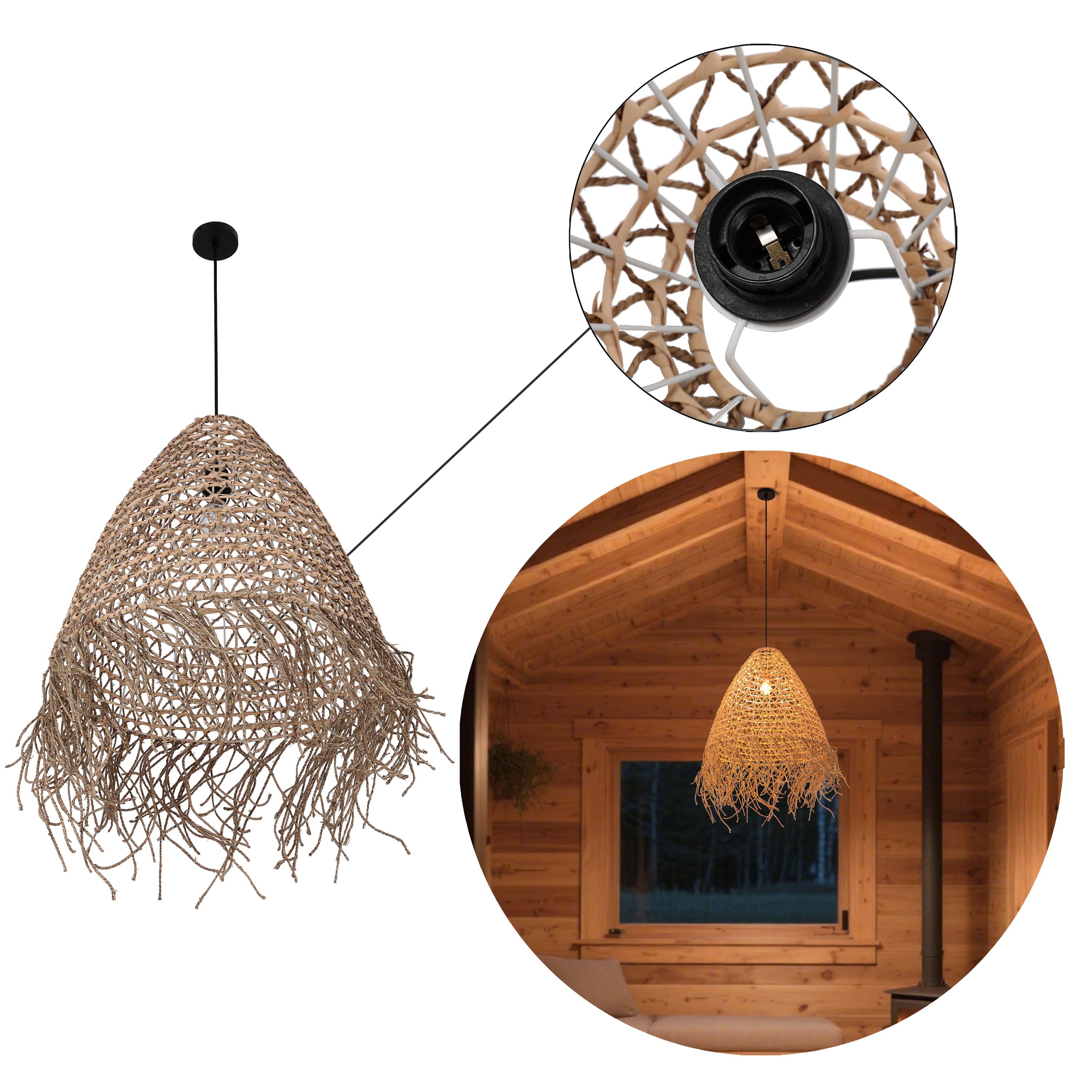 Natural Woven Bamboo & Seagrass Pendant Light, 1x E27