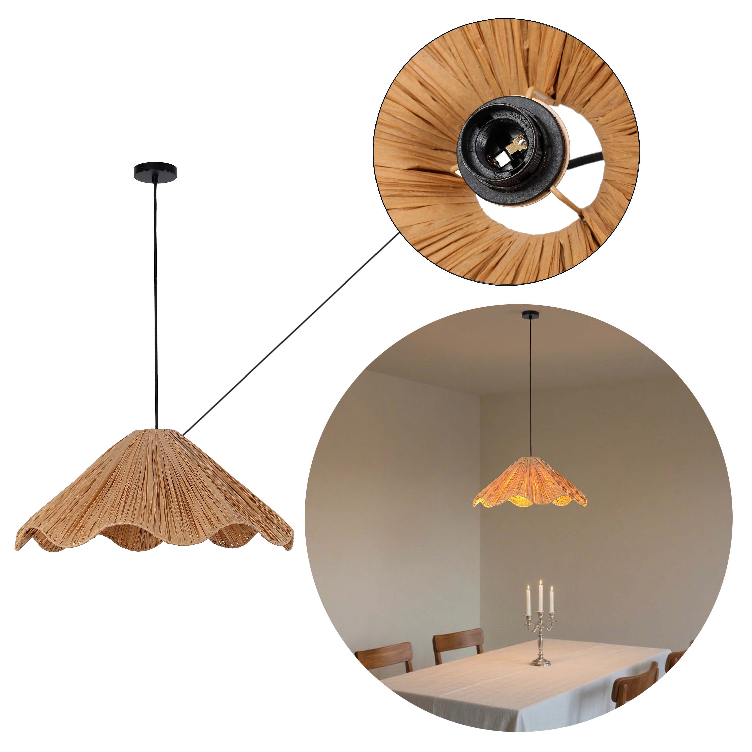 Natural Raffia Paper Woven Pendant Light, 1x E27