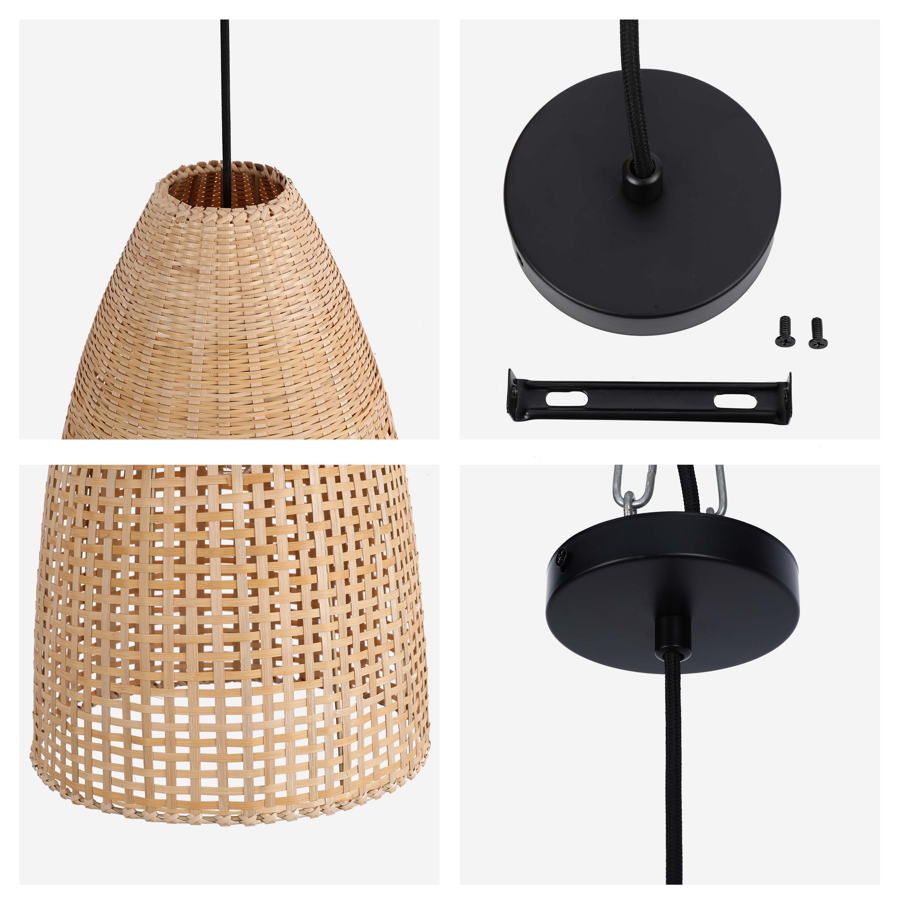 Natural Woven Bamboo & Seagrass Pendant Light, 1x E27