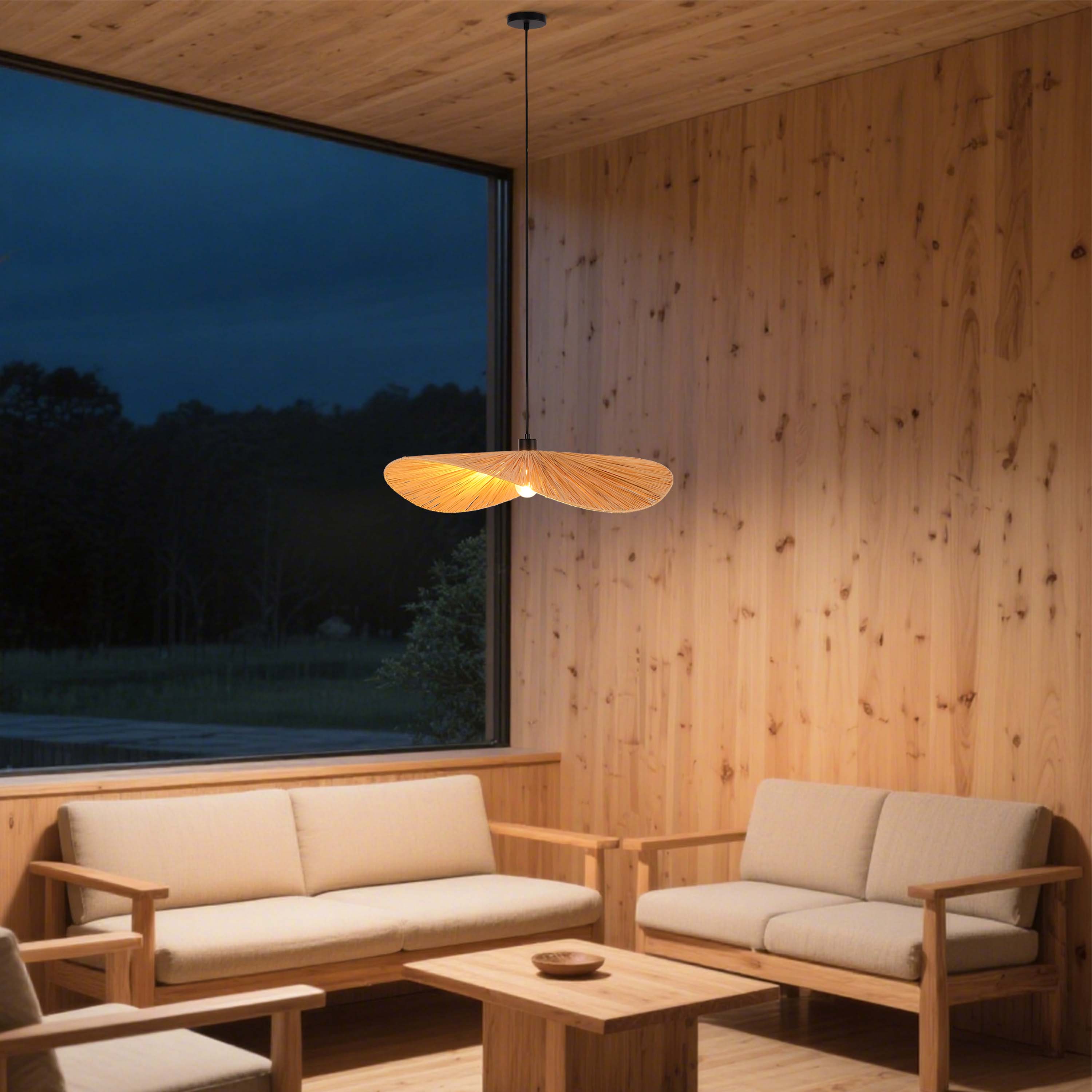Natural Raffia Paper Woven Pendant Light, 1x E27