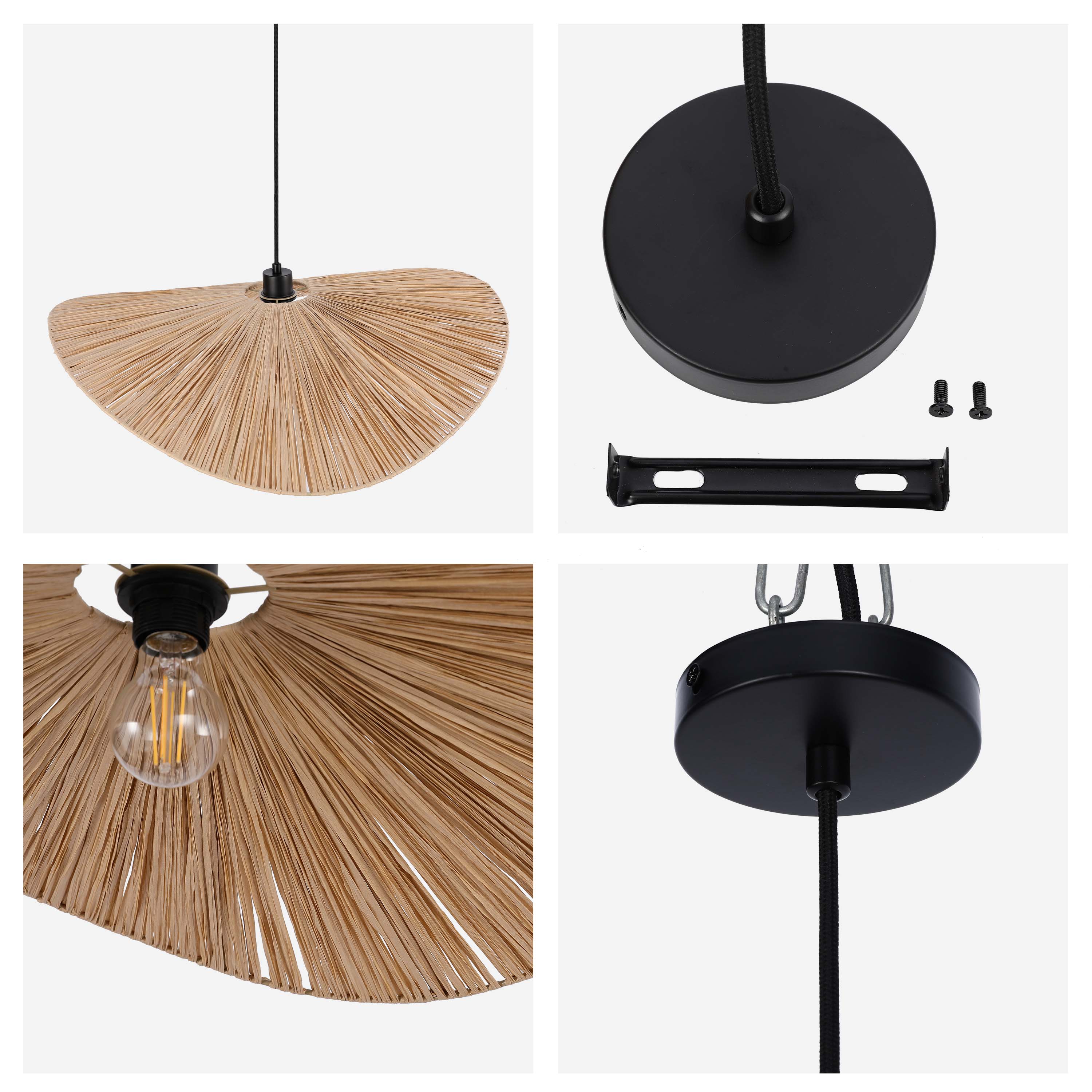 Natural Raffia Paper Woven Pendant Light, 1x E27