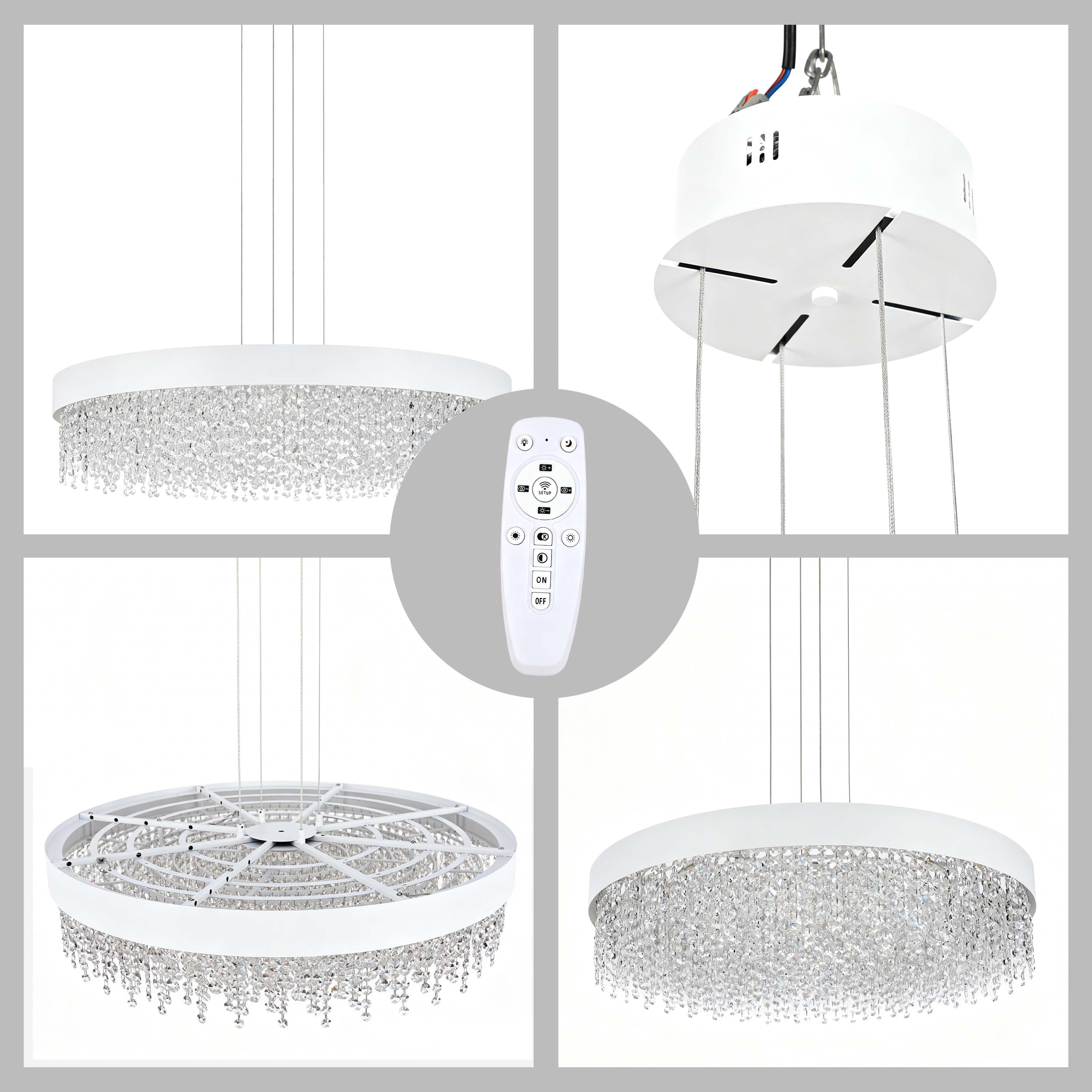 Premium Modern Crystal LED Chandelier, Dimmable with 2.4G Remote, 3CCT