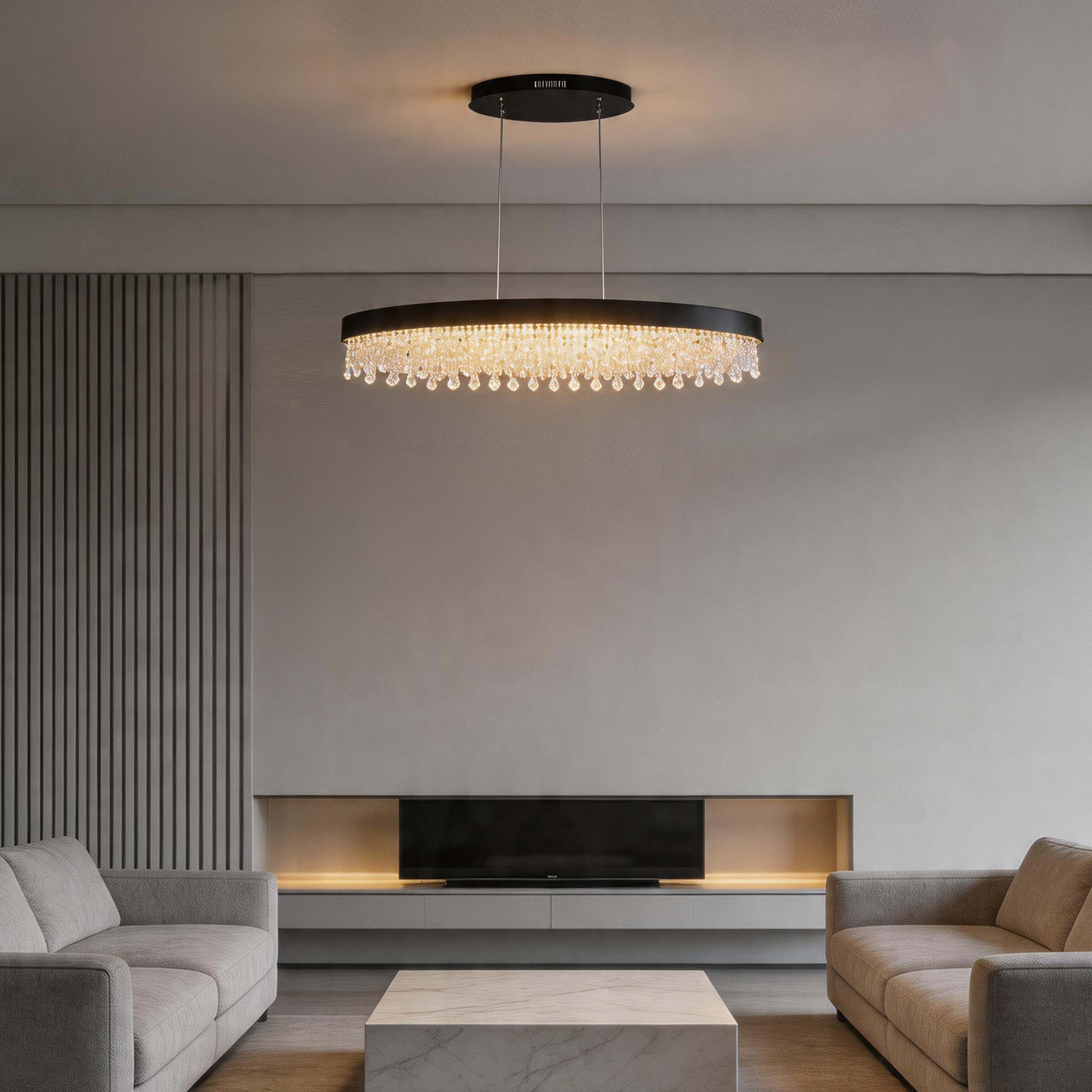 Premium Modern Crystal LED Chandelier, Dimmable with 2.4G Remote, 3CCT