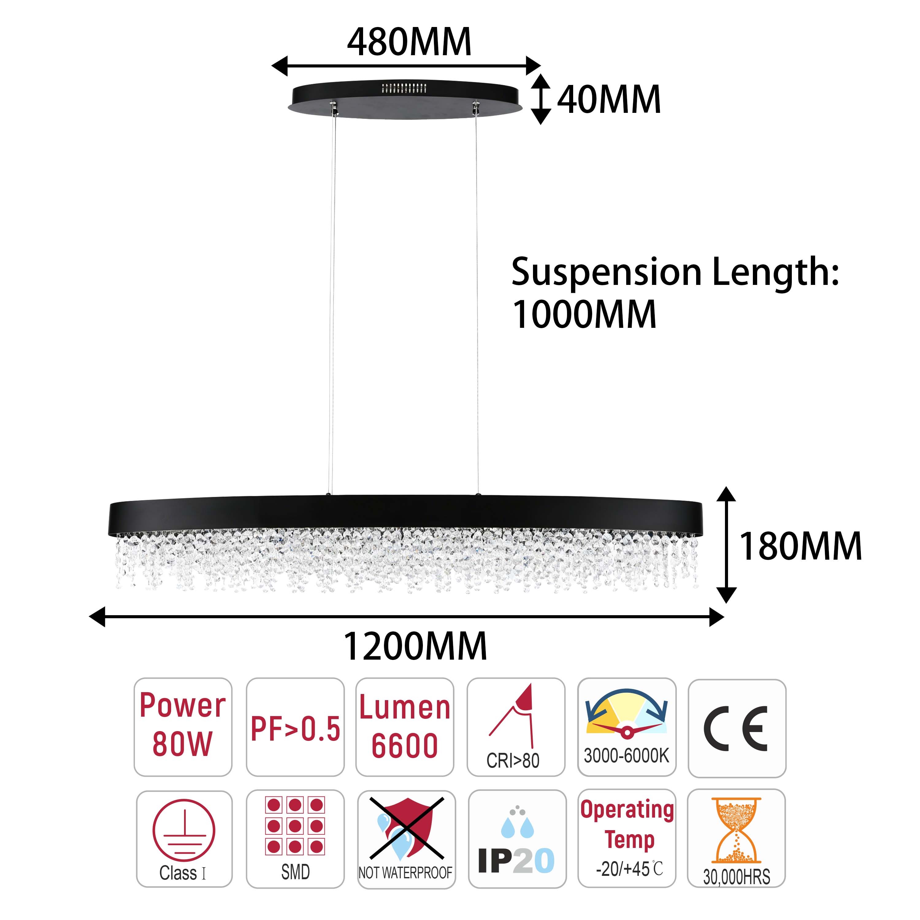 Premium Modern Crystal LED Chandelier, Dimmable with 2.4G Remote, 3CCT