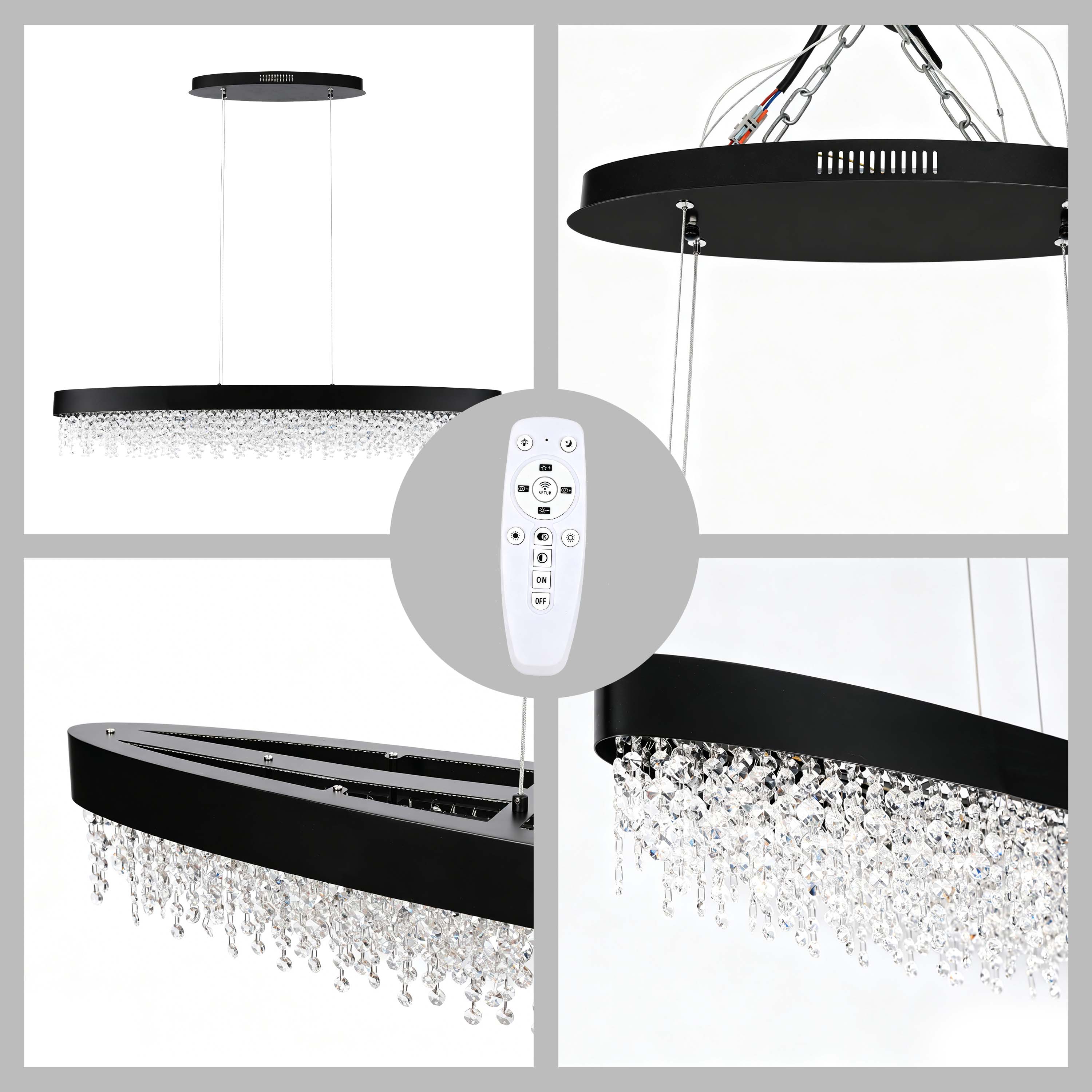 Premium Modern Crystal LED Chandelier, Dimmable with 2.4G Remote, 3CCT