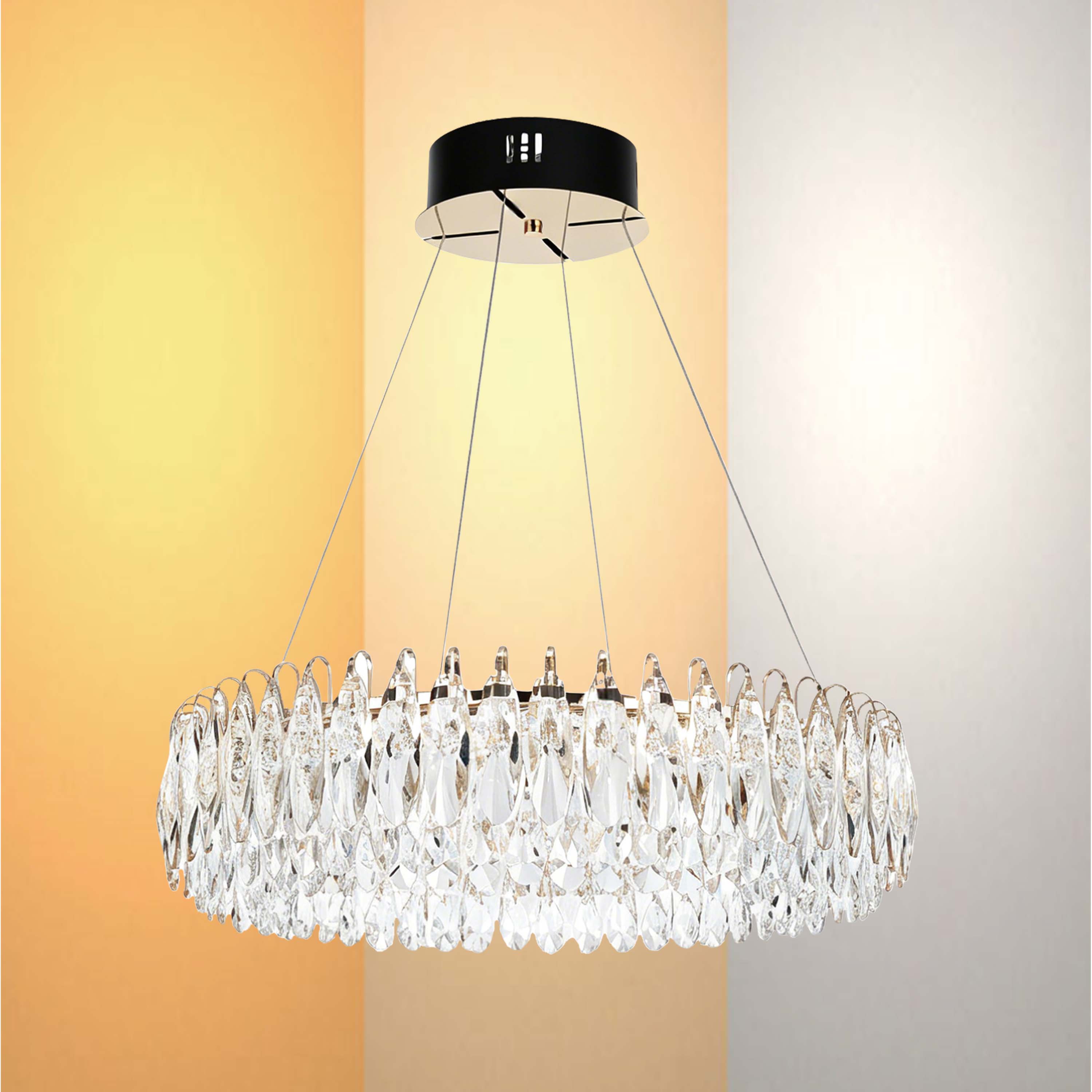 Premium Modern Crystal LED Chandelier, Dimmable with 2.4G Remote, 3CCT