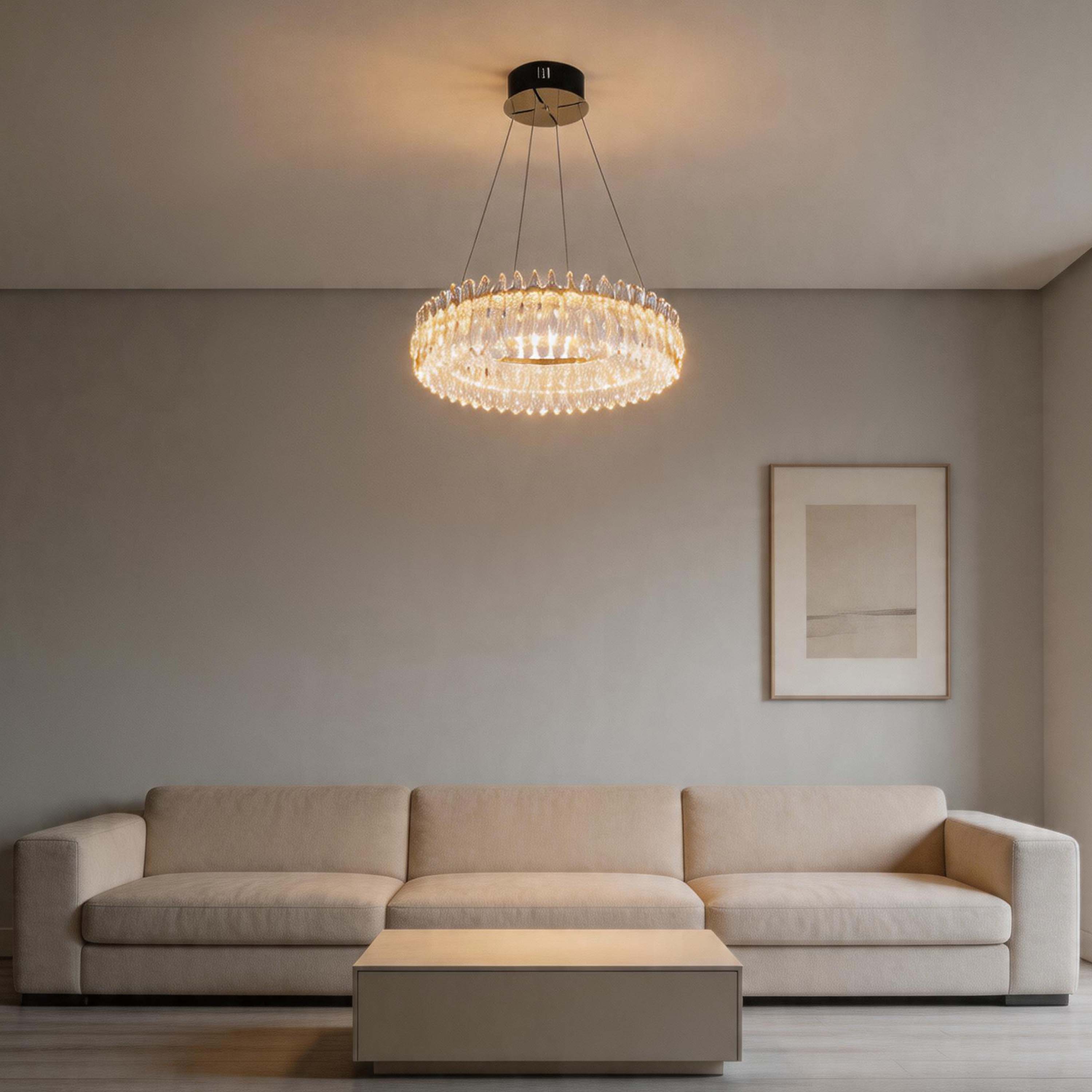 Premium Modern Crystal LED Chandelier, Dimmable with 2.4G Remote, 3CCT