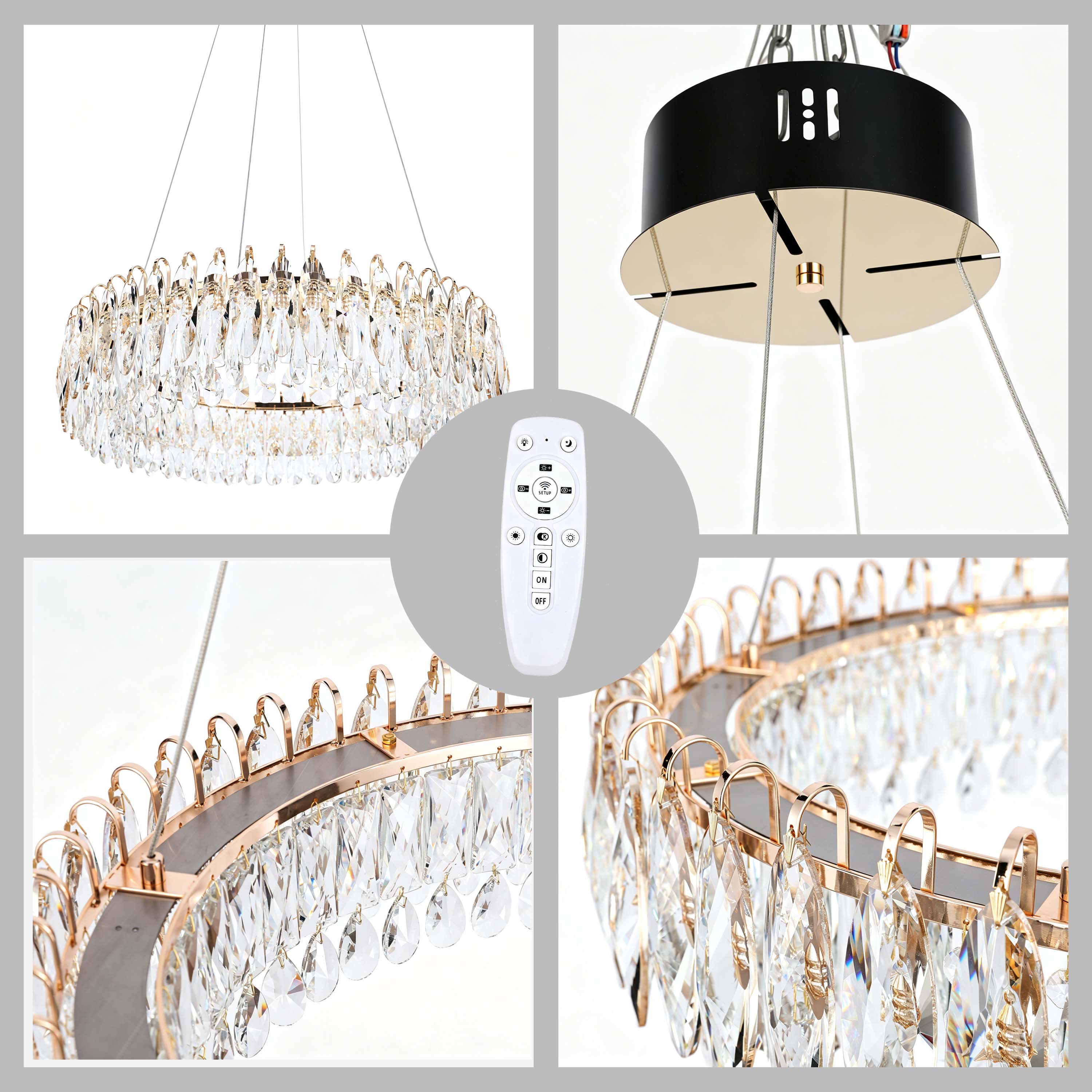 Premium Modern Crystal LED Chandelier, Dimmable with 2.4G Remote, 3CCT
