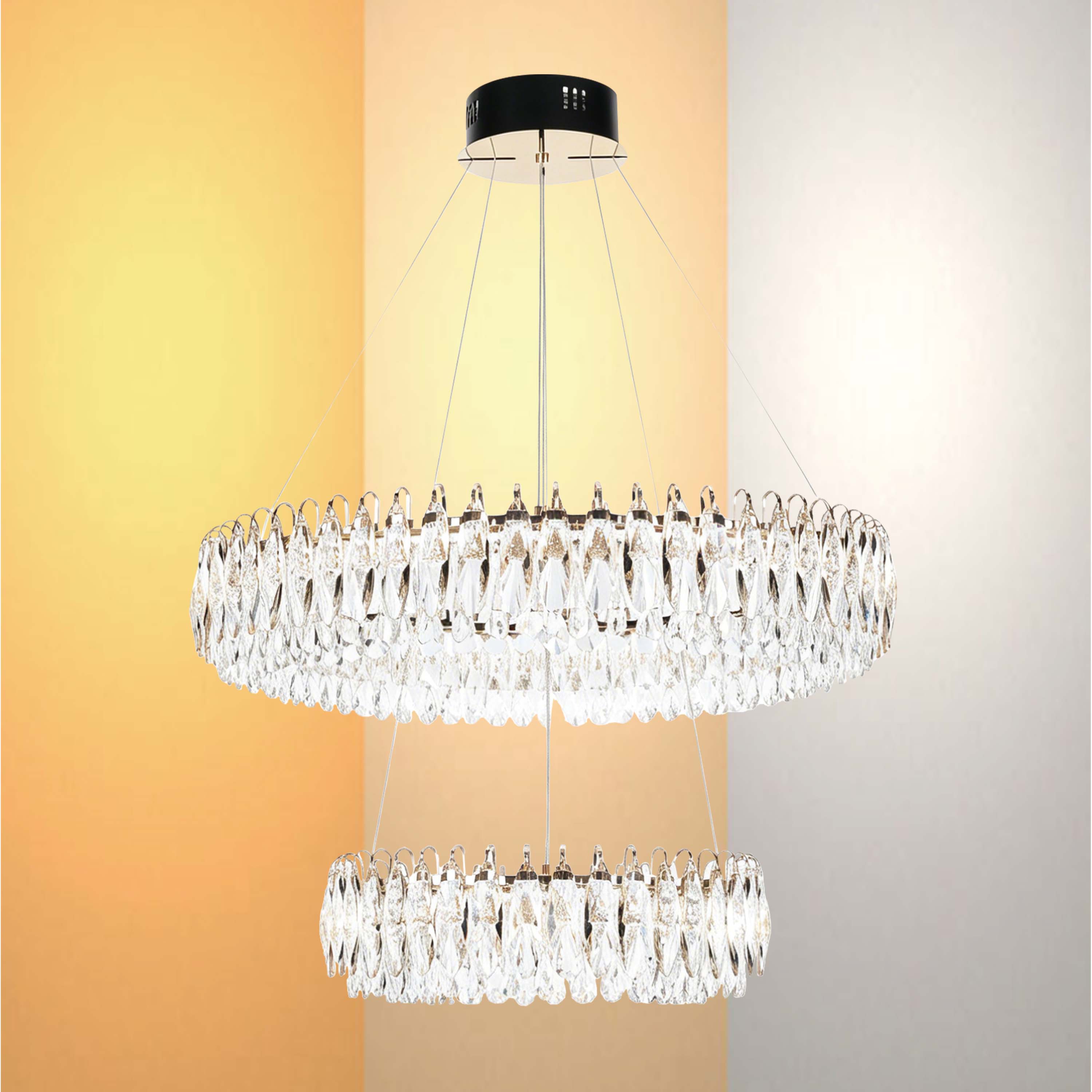 Premium Modern Crystal LED Chandelier, Dimmable with 2.4G Remote, 3CCT