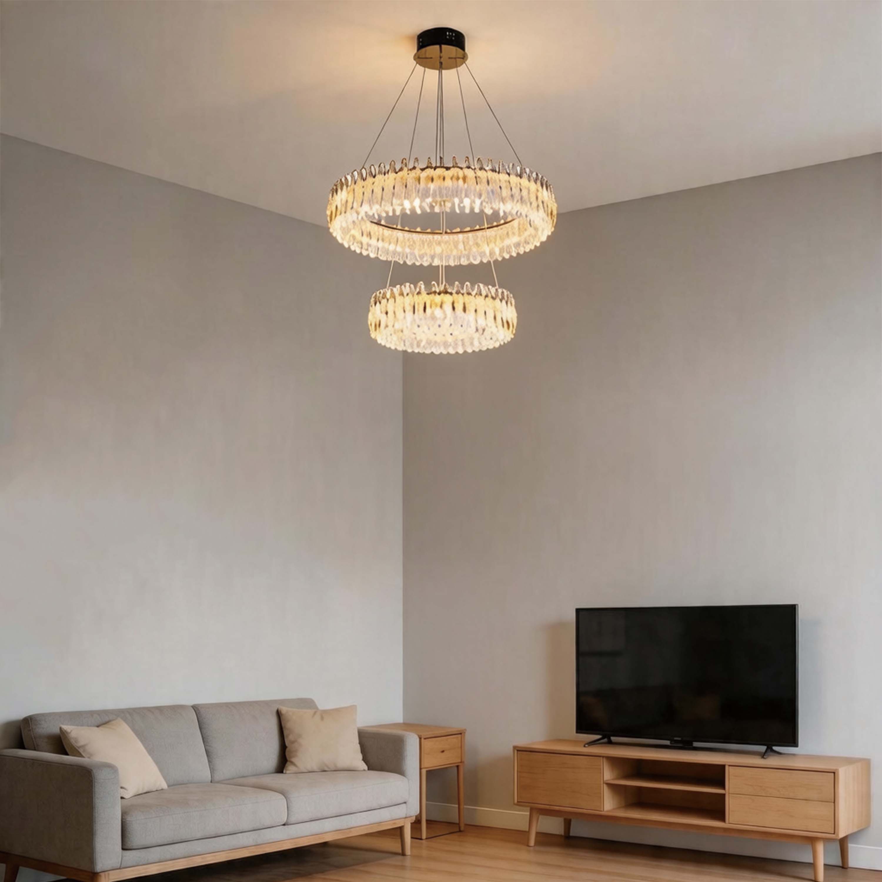 Premium Modern Crystal LED Chandelier, Dimmable with 2.4G Remote, 3CCT