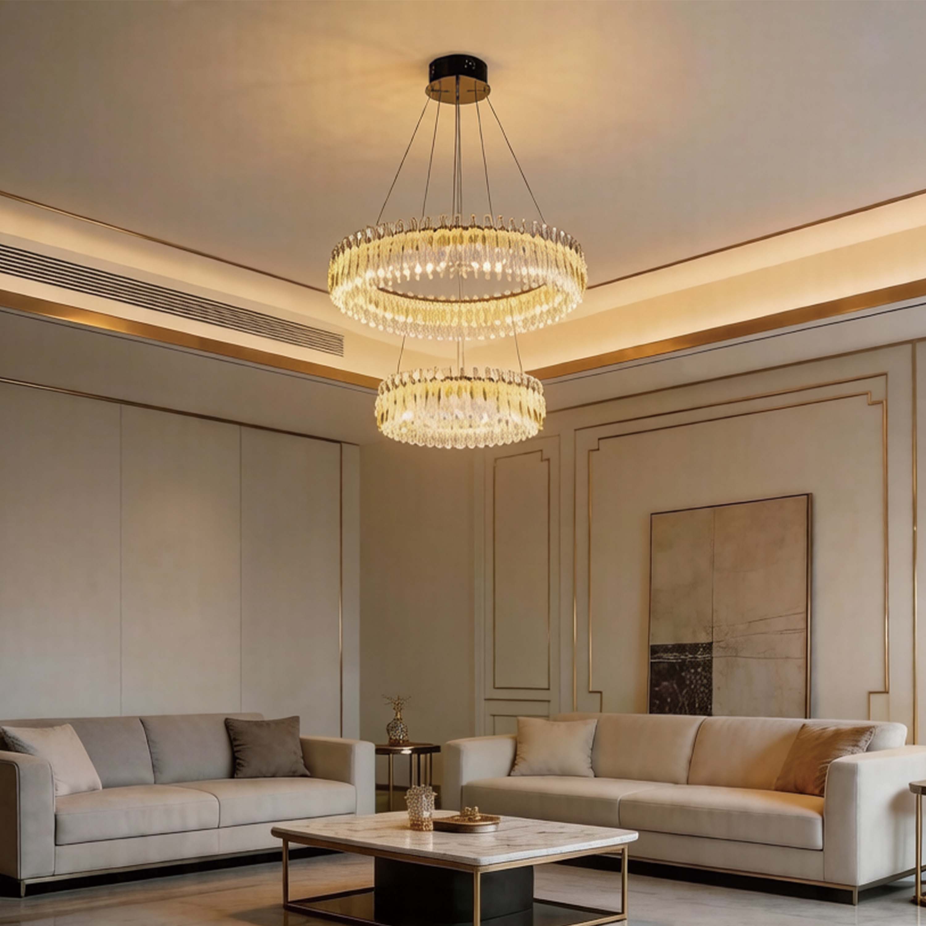Premium Modern Crystal LED Chandelier, Dimmable with 2.4G Remote, 3CCT