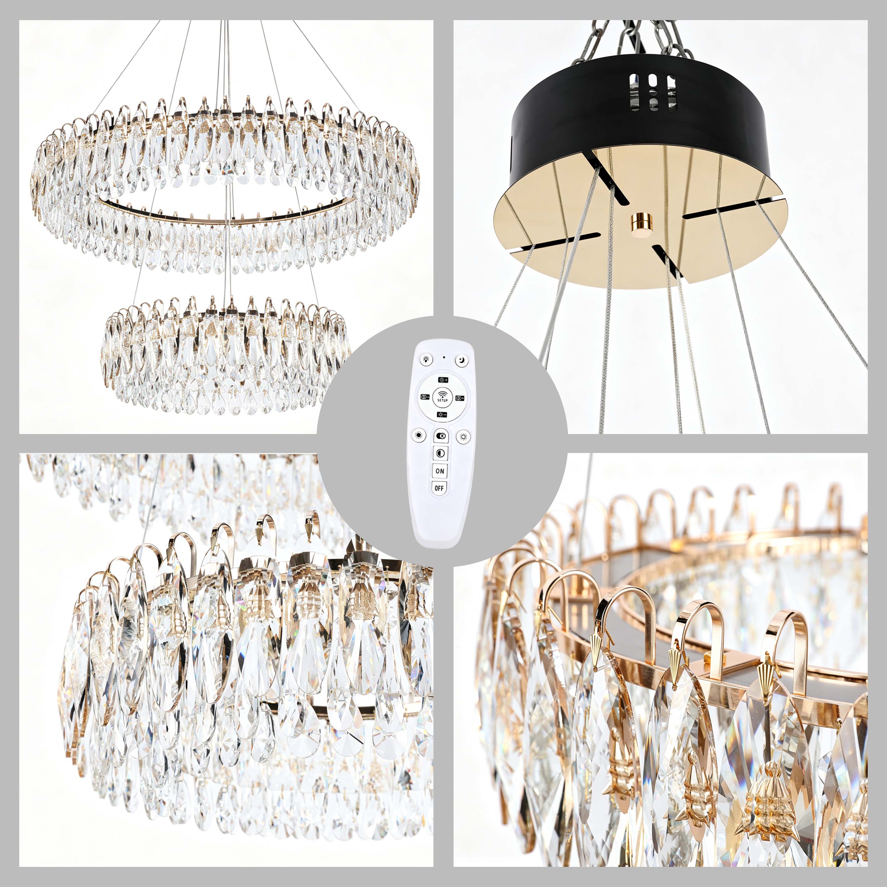 Premium Modern Crystal LED Chandelier, Dimmable with 2.4G Remote, 3CCT
