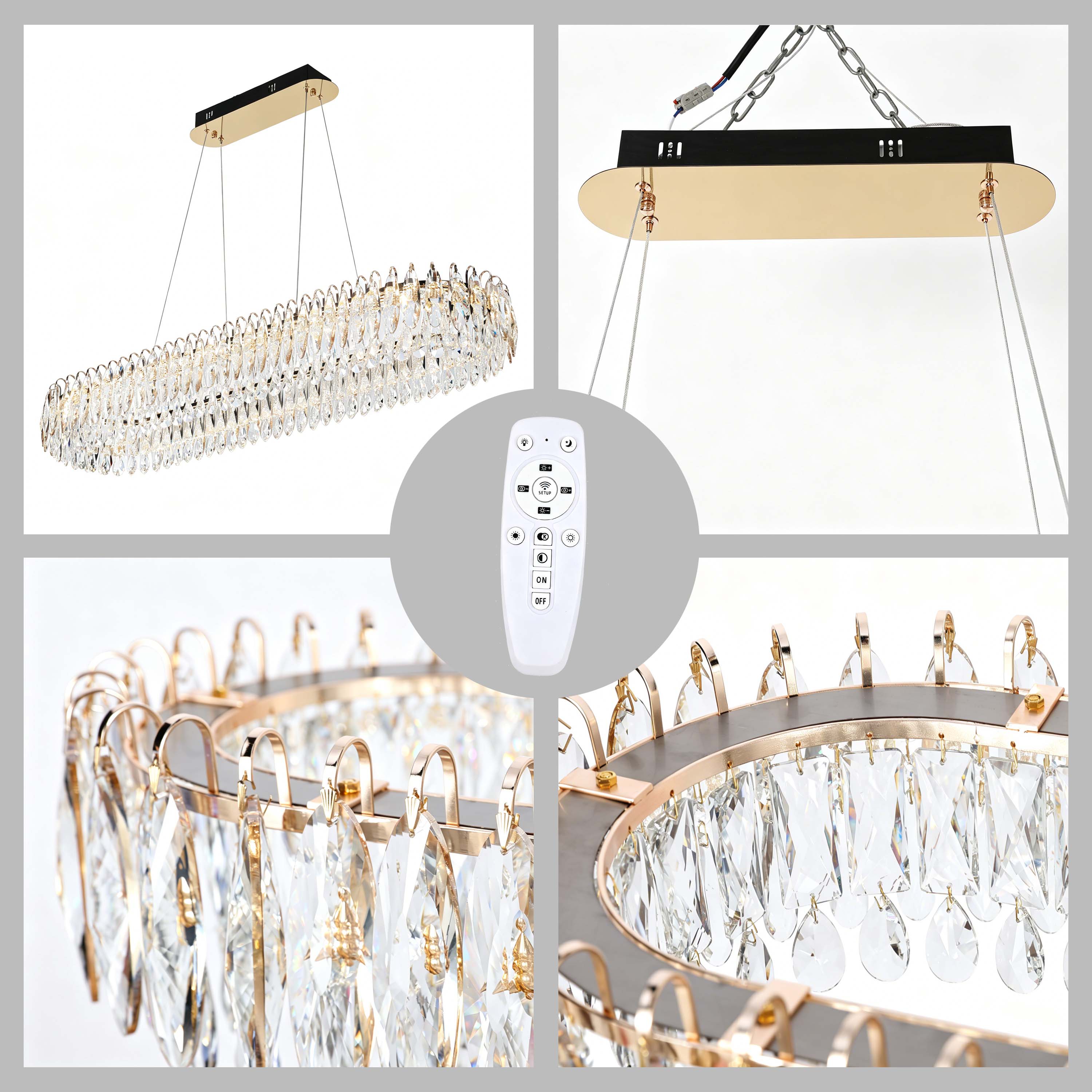 Premium Modern Crystal LED Chandelier, Dimmable with 2.4G Remote, 3CCT