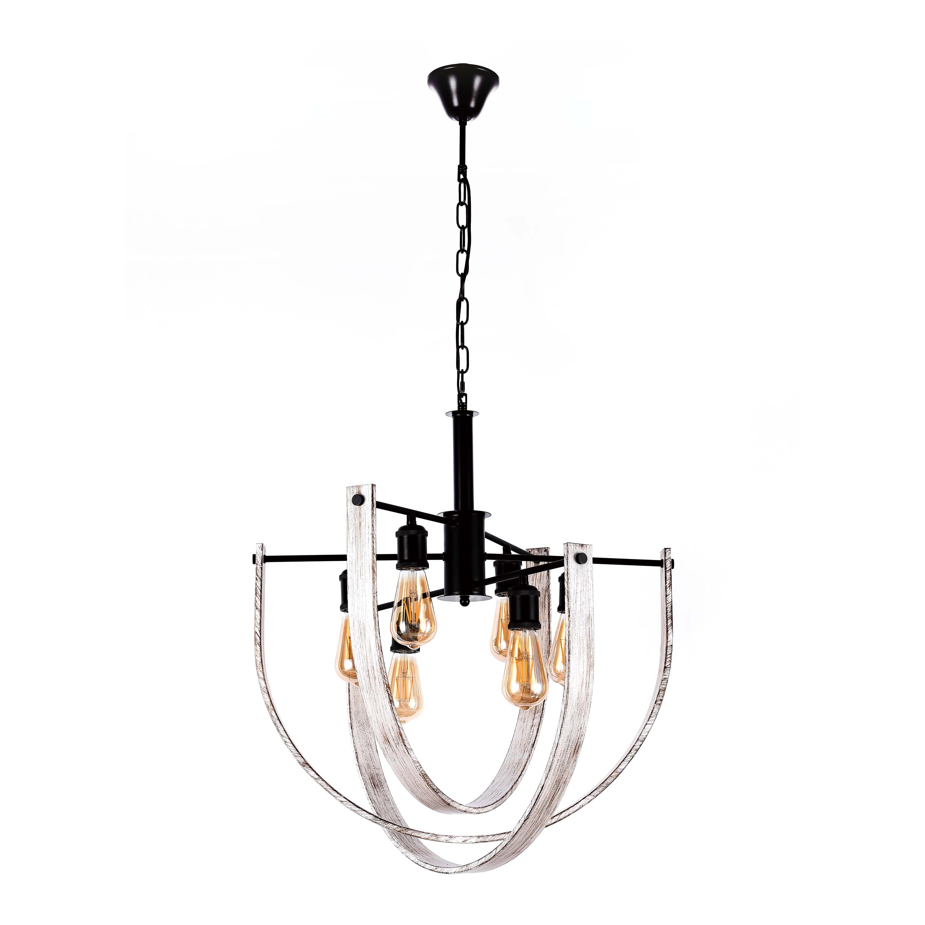 Rustic 6-Light Orb Pendant Light, Black & Distressed White, E27