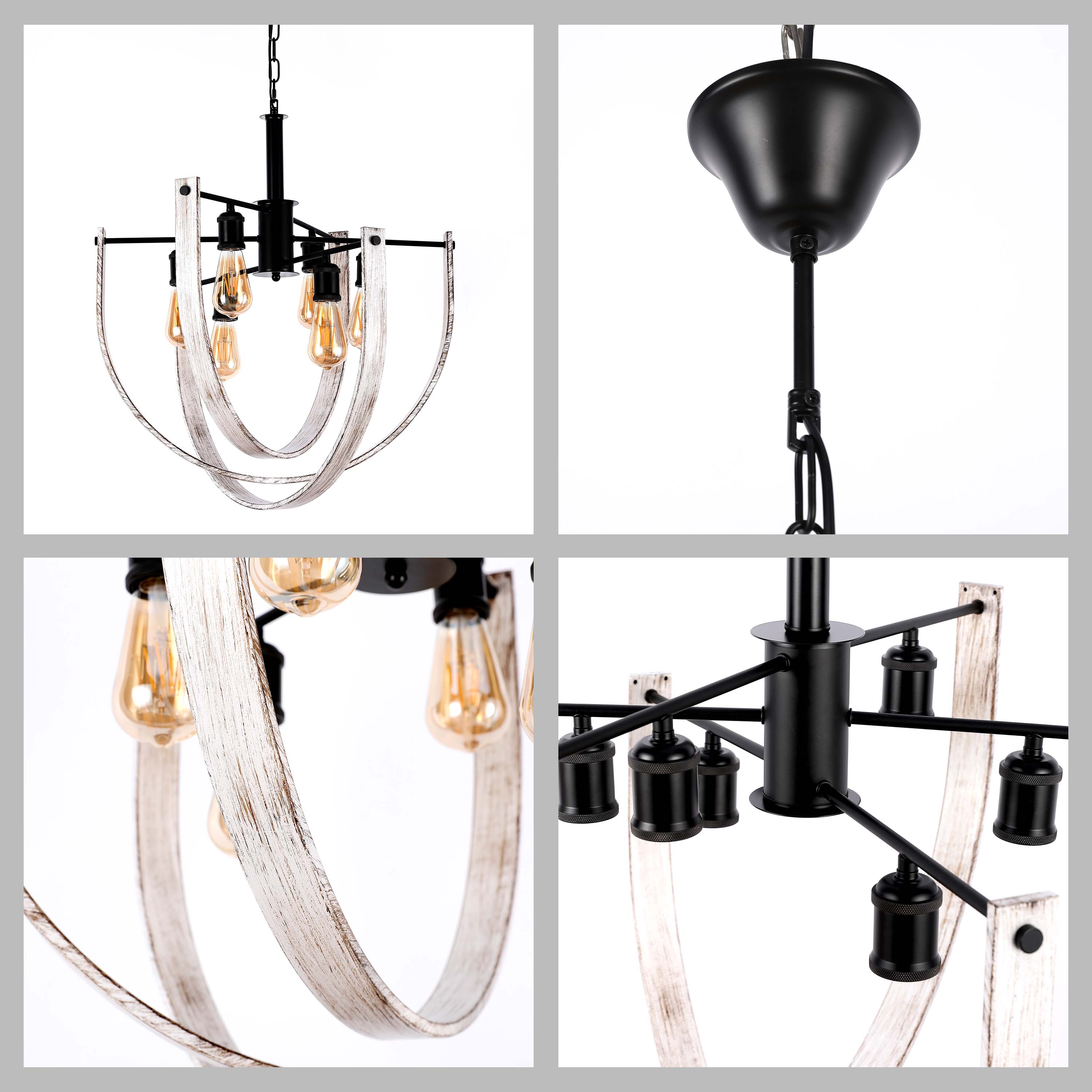 Rustic 6-Light Orb Pendant Light, Black & Distressed White, E27