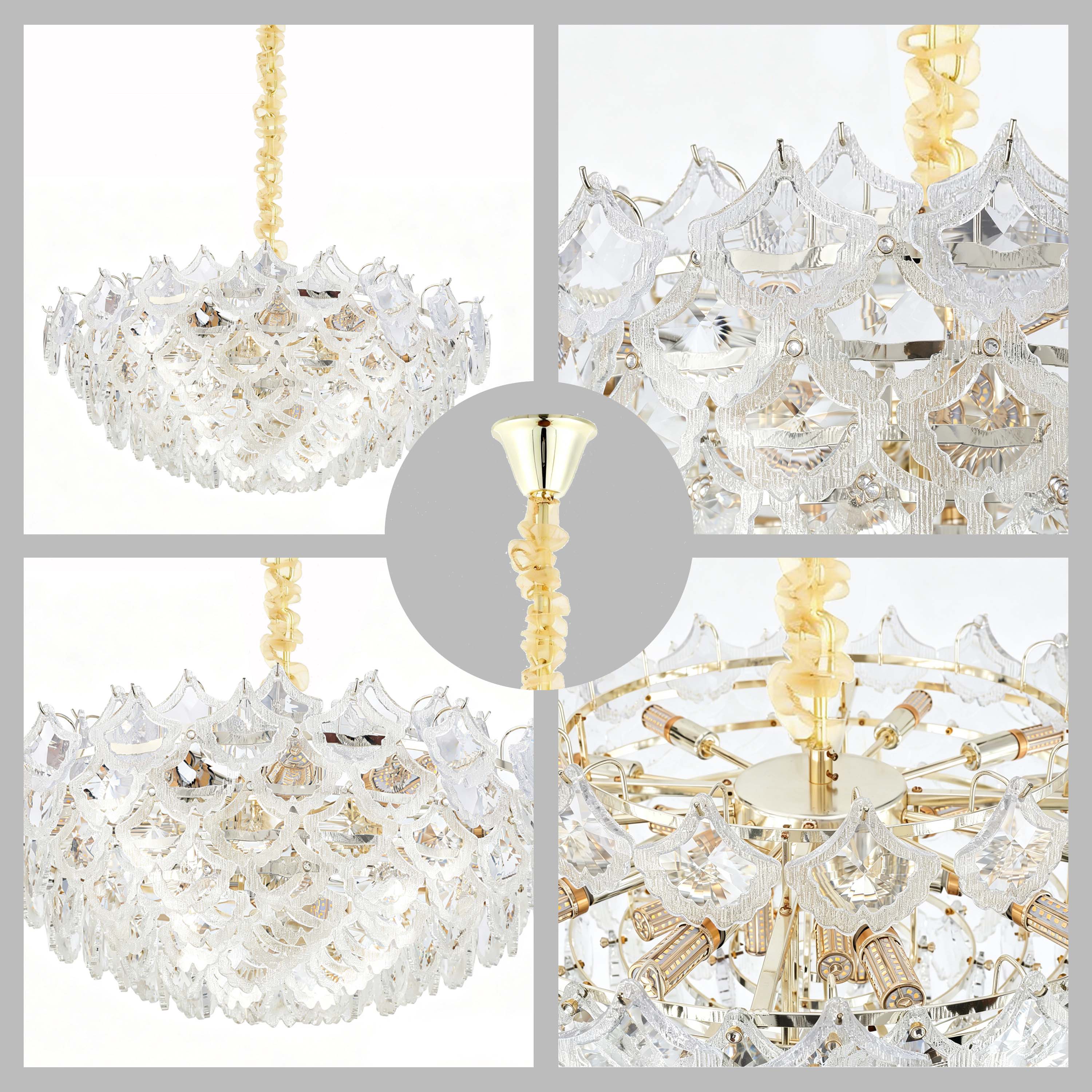 Luxury Gold Crystal Chandelier Collection M2123, 9 to 45 Light E14