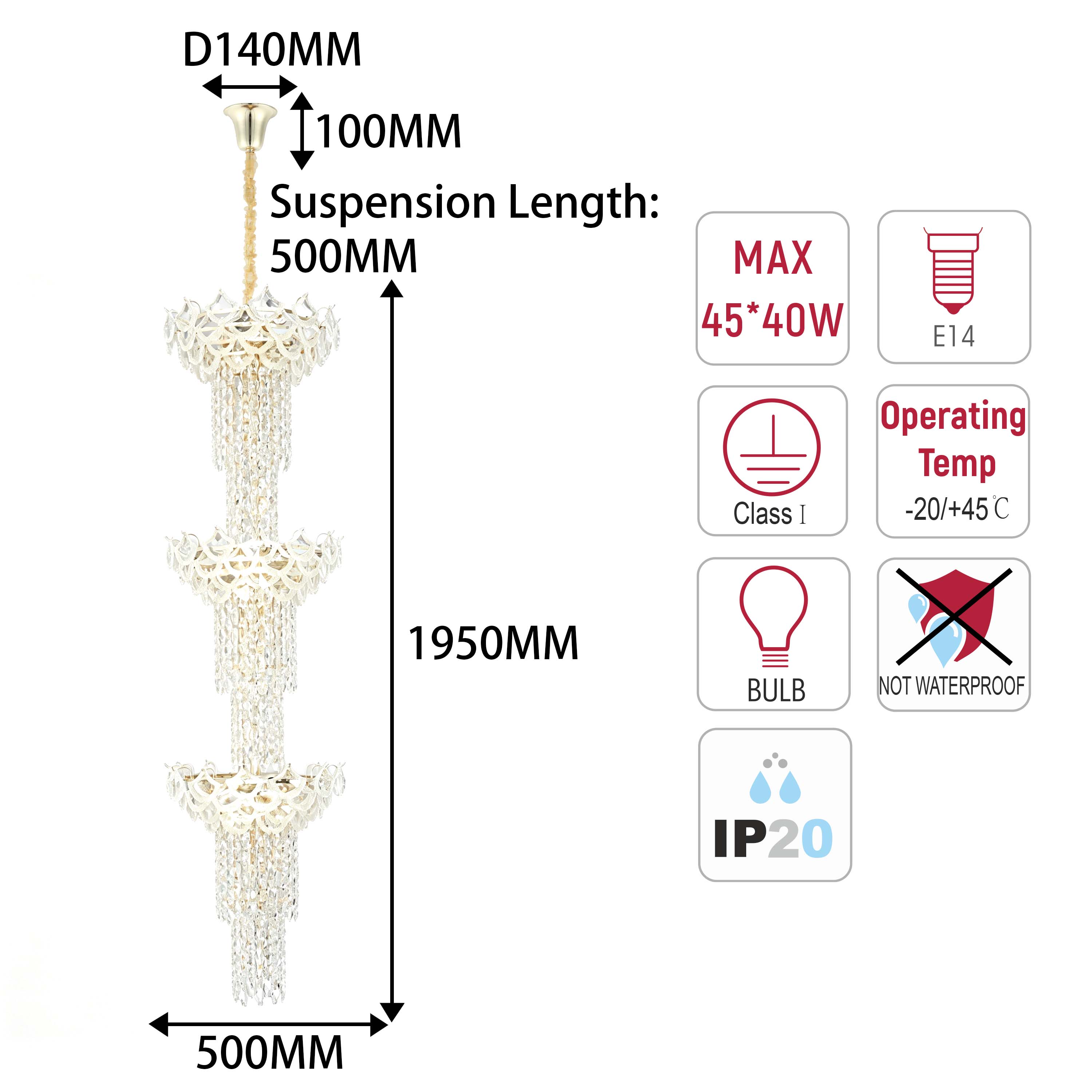 Luxury Gold Crystal Chandelier Collection M2123, 9 to 45 Light E14