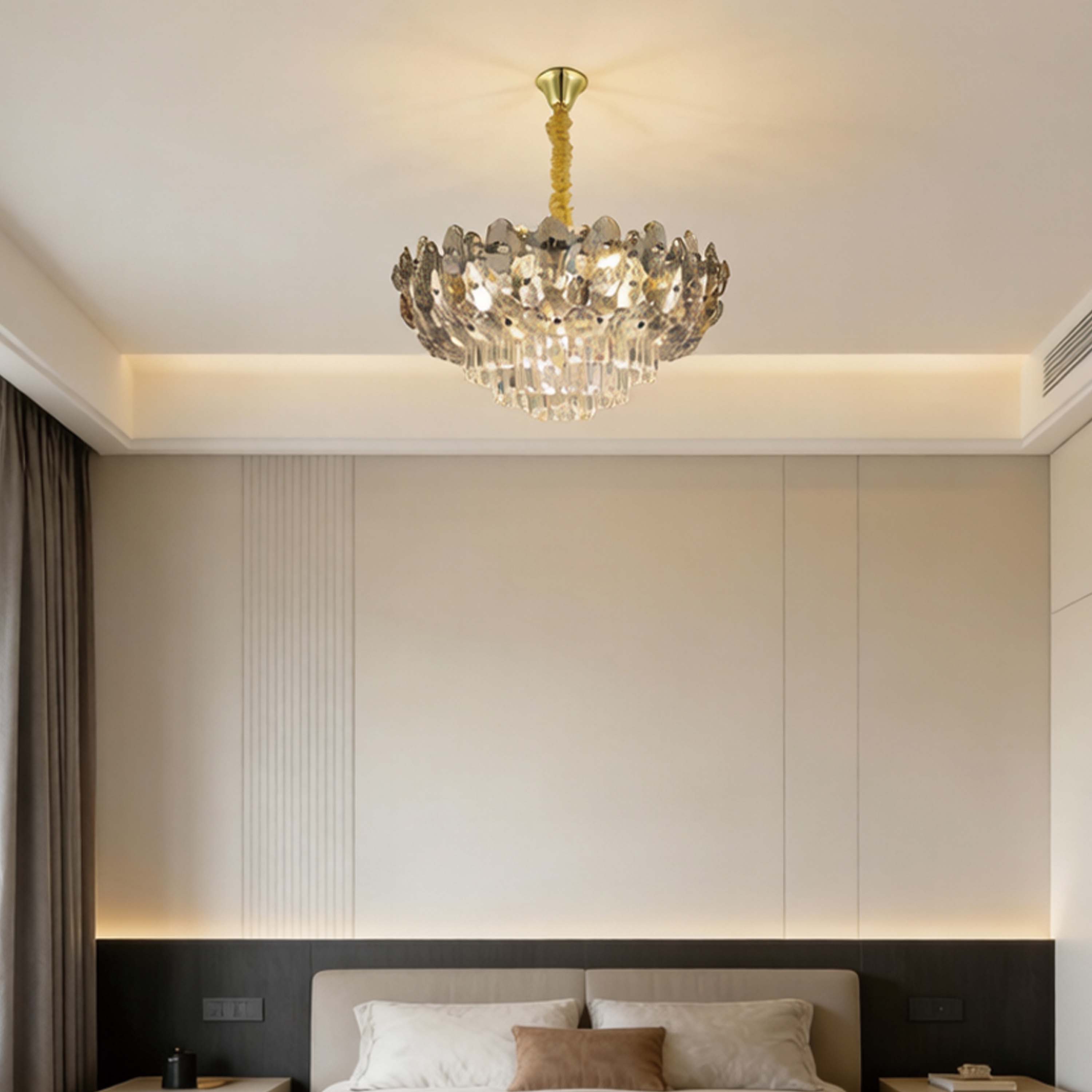 Luxury Gold & Crystal Empire Chandelier Collection M2158, 12 to 42 Light E14