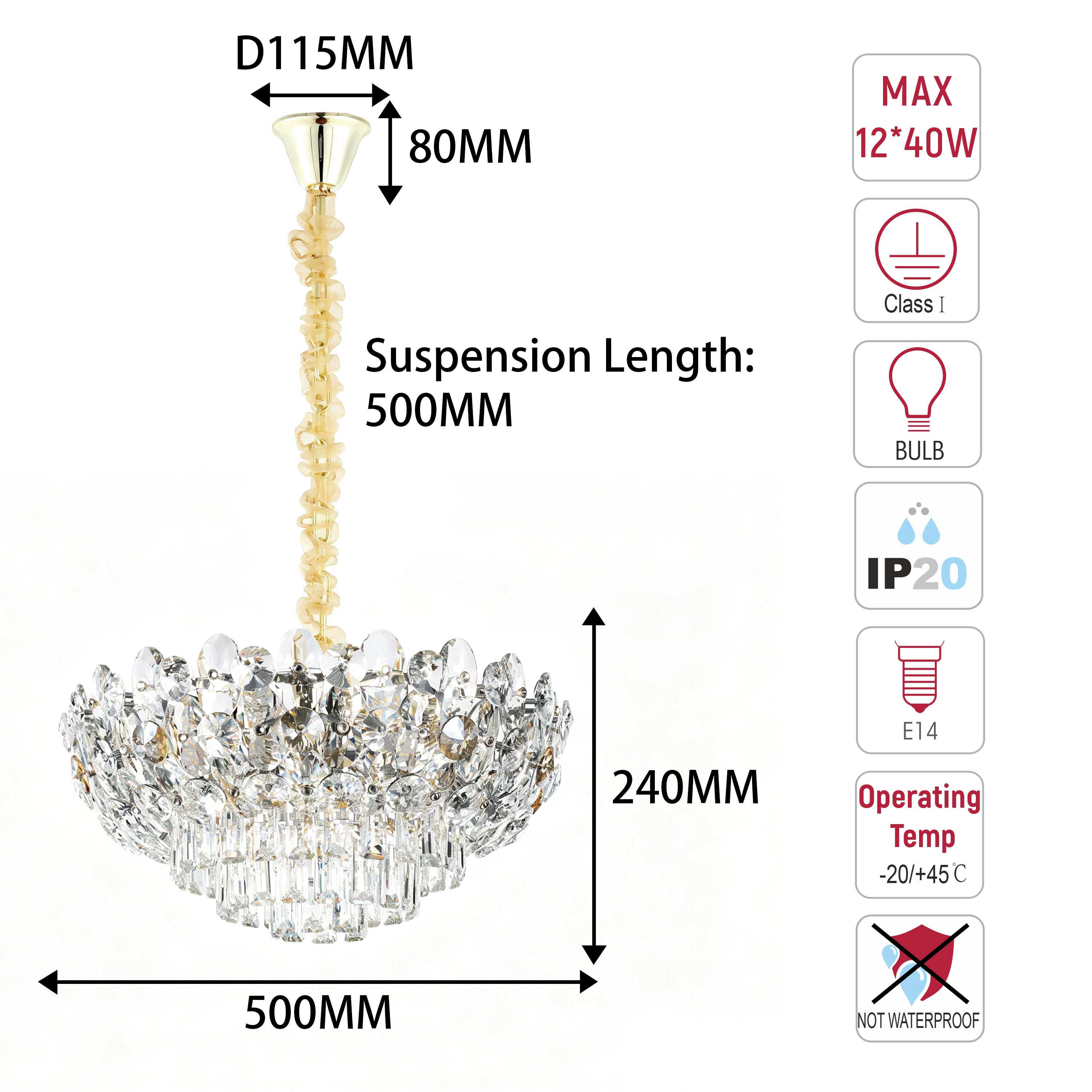 Luxury Gold & Crystal Empire Chandelier Collection M2158, 12 to 42 Light E14