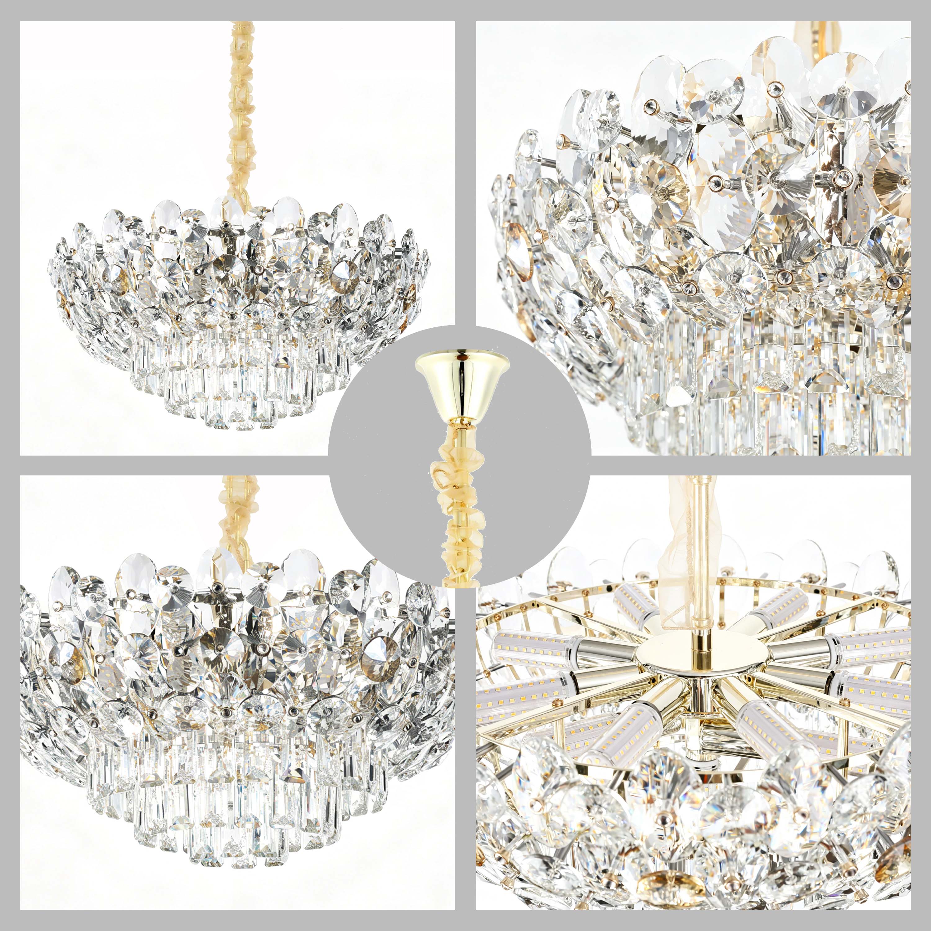 Luxury Gold & Crystal Empire Chandelier Collection M2158, 12 to 42 Light E14