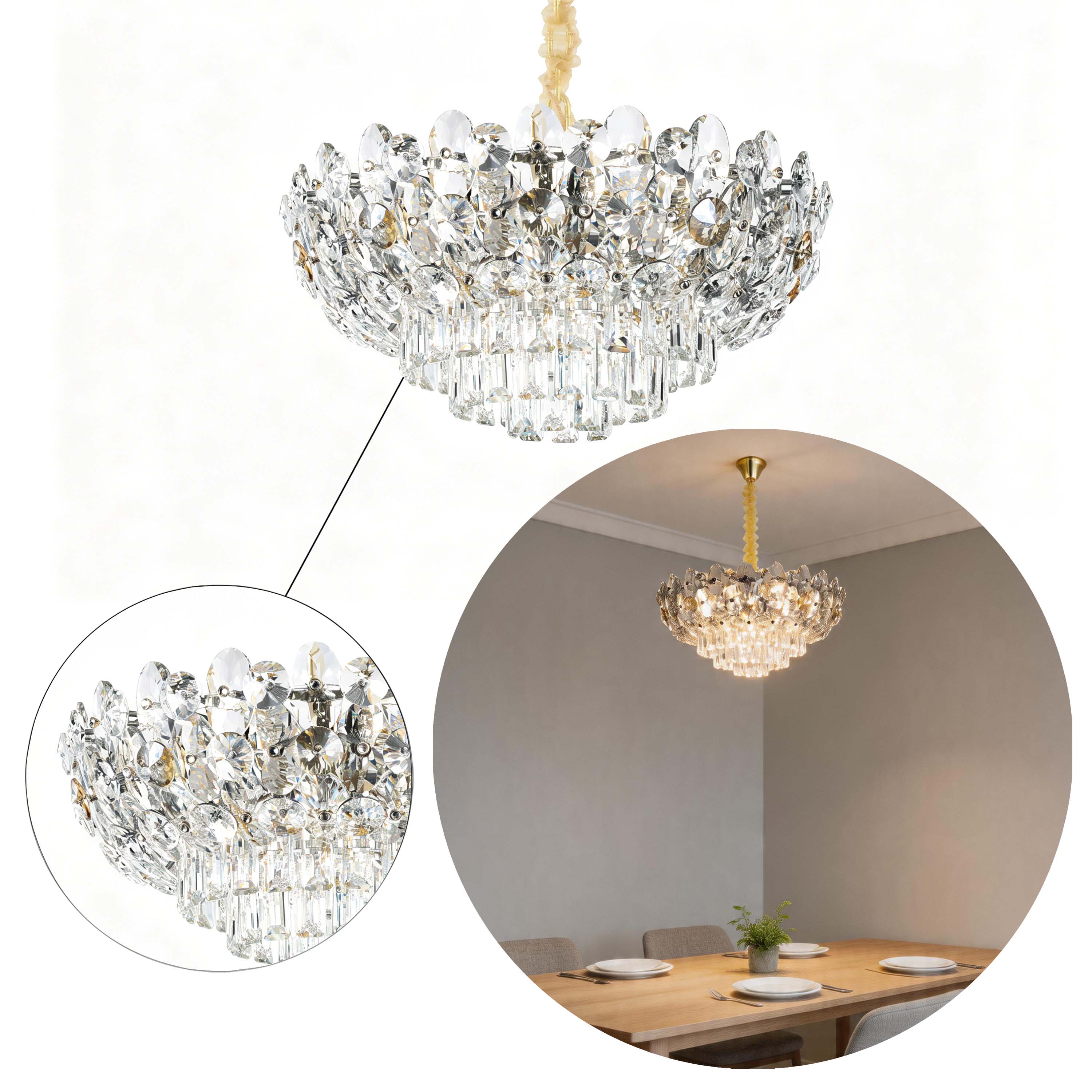 Luxury Gold & Crystal Empire Chandelier Collection M2158, 12 to 42 Light E14