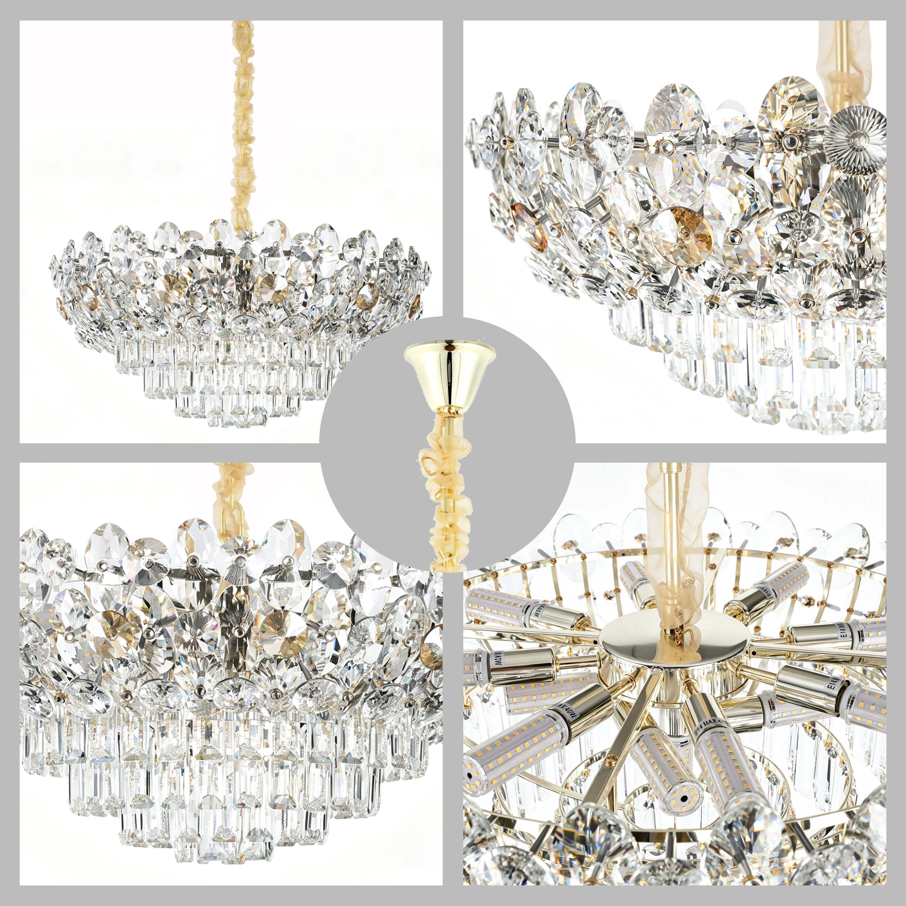 Luxury Gold & Crystal Empire Chandelier Collection M2158, 12 to 42 Light E14