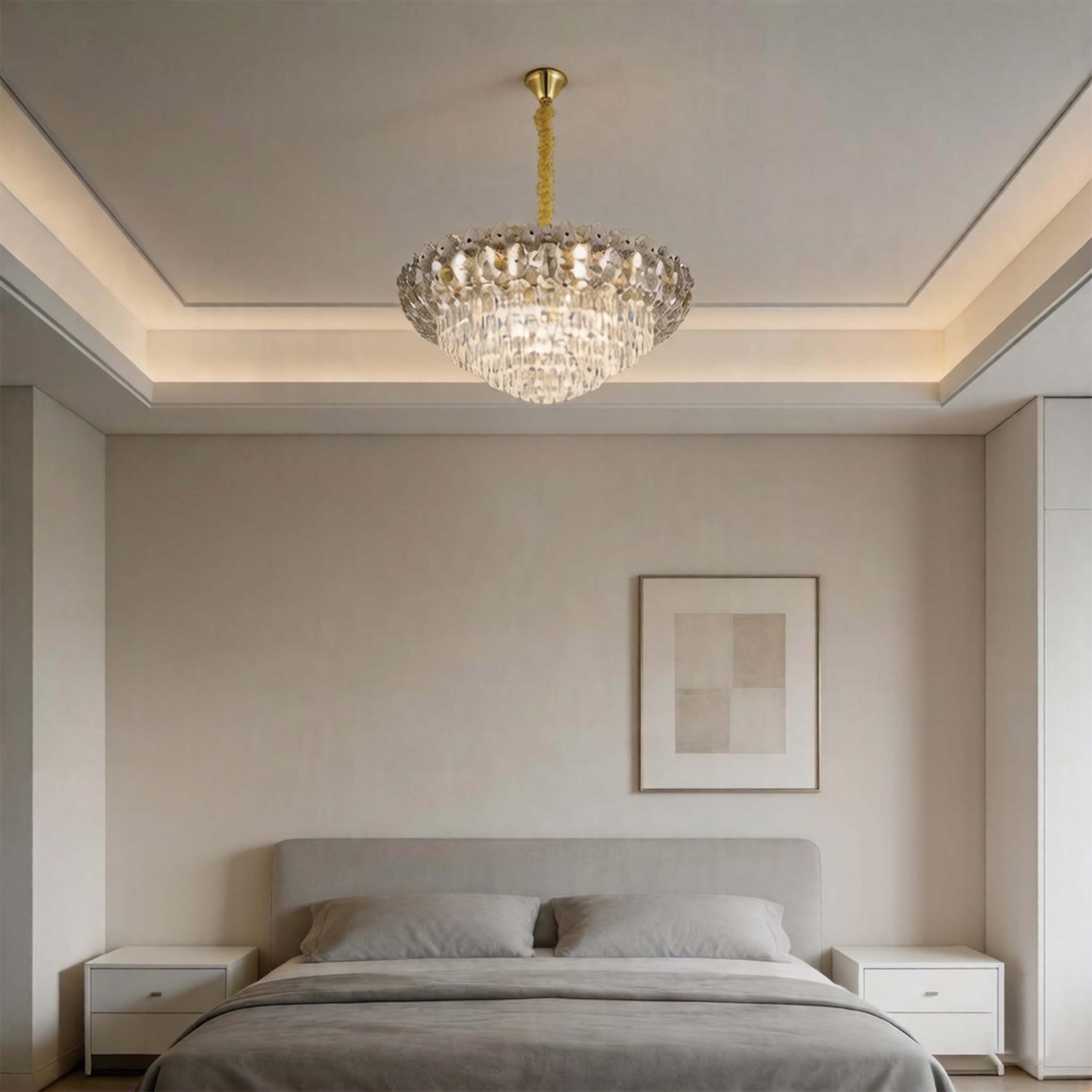 Luxury Gold & Crystal Empire Chandelier Collection M2158, 12 to 42 Light E14