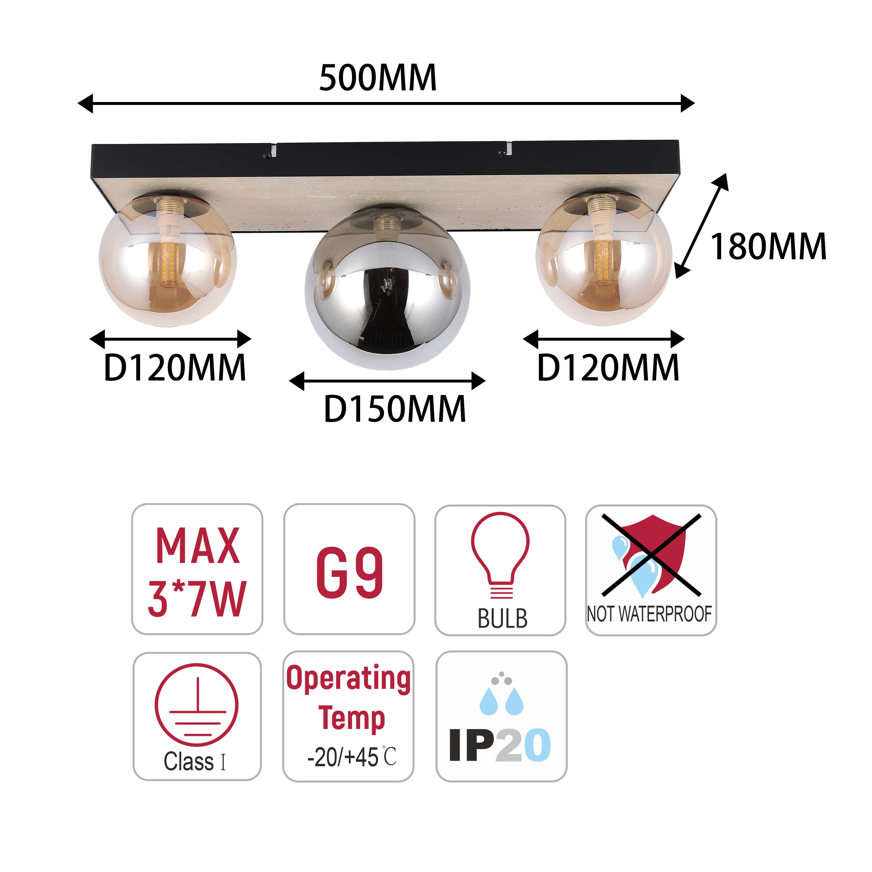 Modern G9 Glass Globe Ceiling Light, Amber Shade