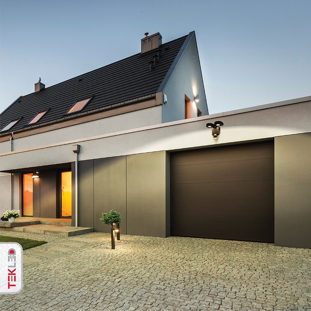 Wall-A Double Head Security Floodlight with PIR Sensor 20W Cool White 4000K in use in private setting