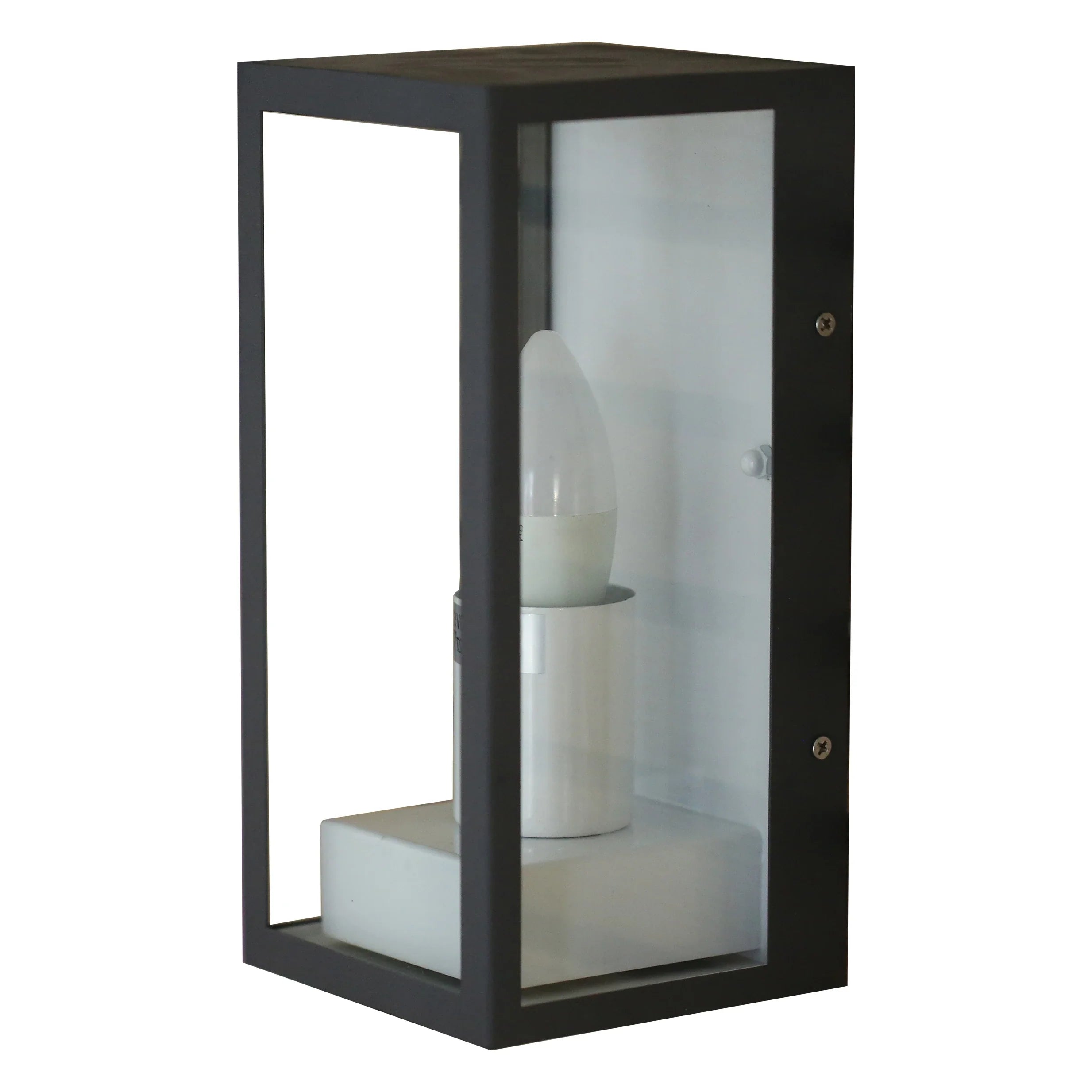 Modern Lantern Cuboid Wall Lamp Upward Base Grey&White Clear Glass E27