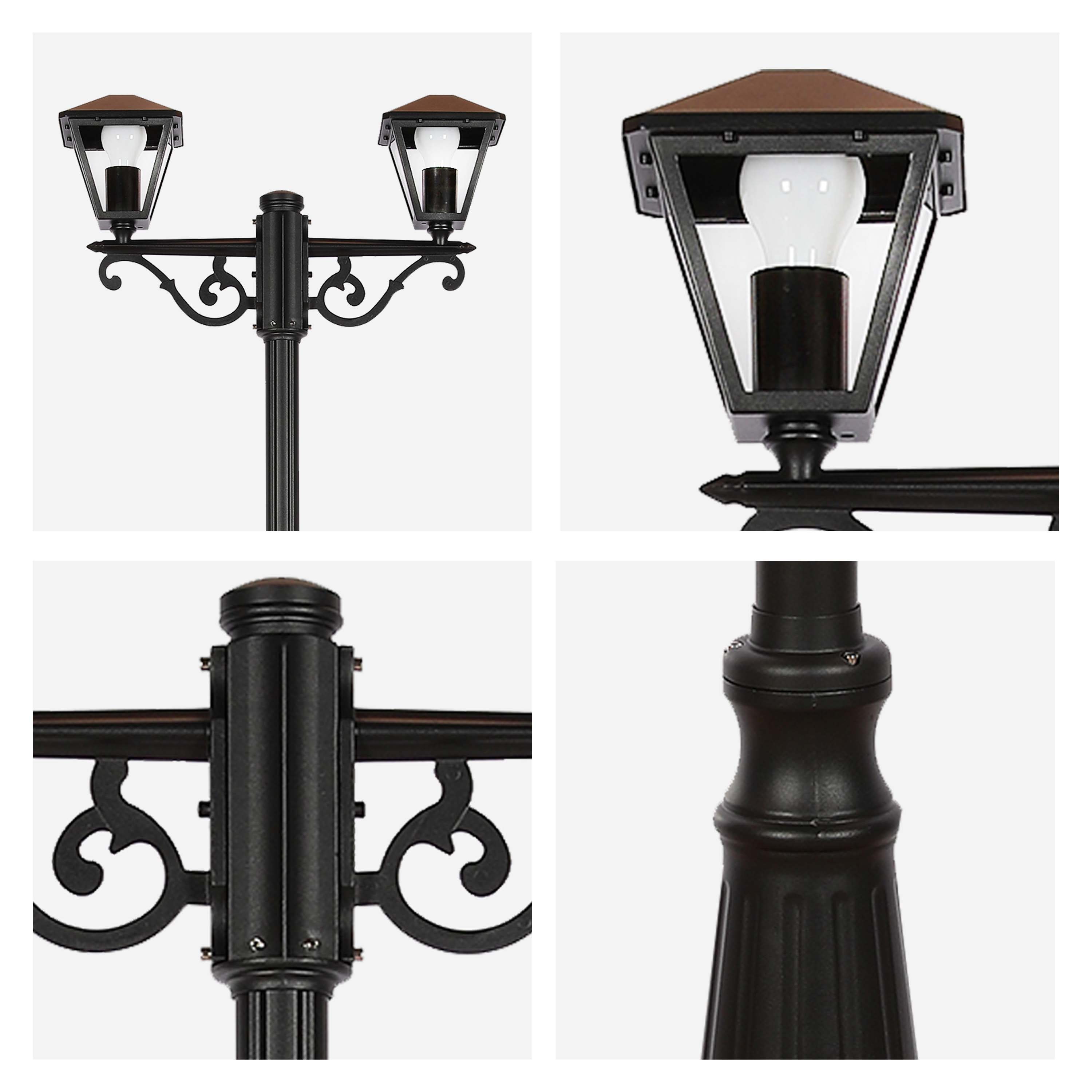 Traditional 2-Light Garden Lamp Post, 2.4m Tall Black Outdoor Lantern