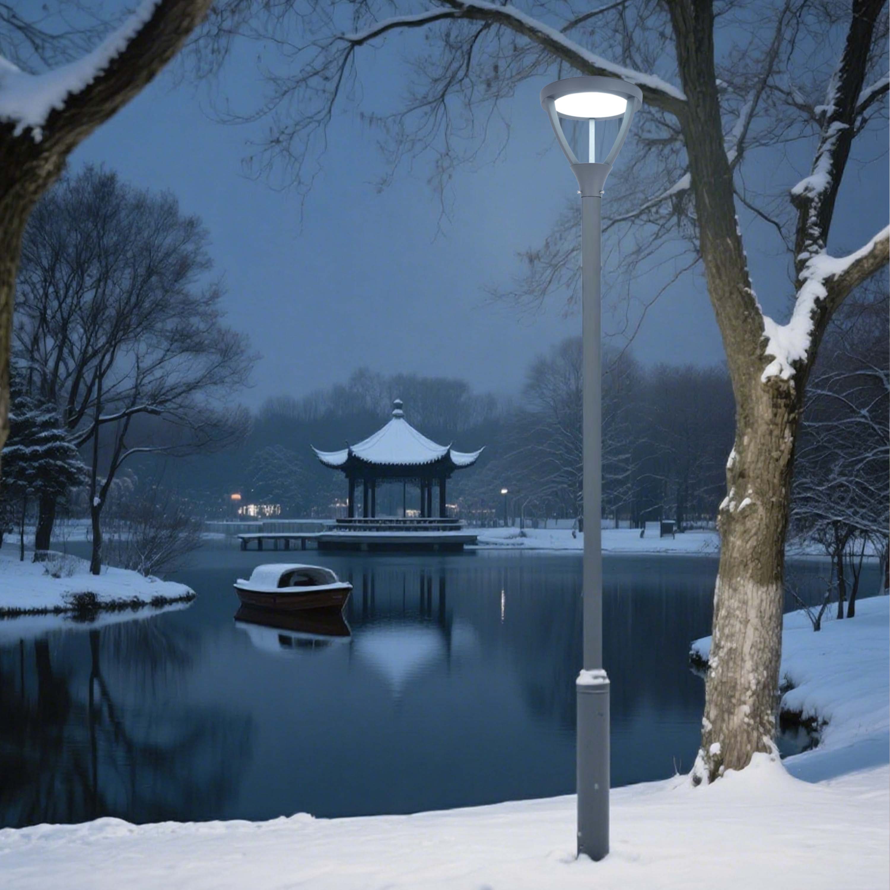 Modern 50W LED Post Top Garden Light, 3CCT Selectable, Dark Grey IP65